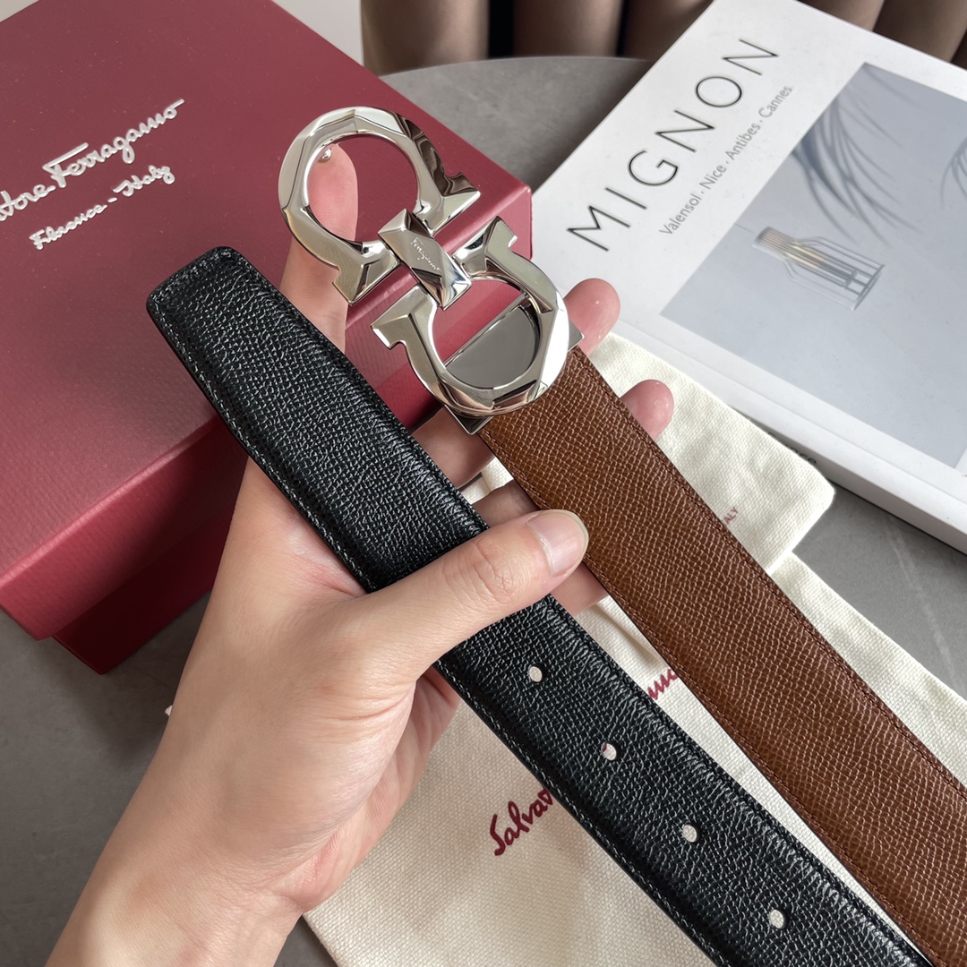 Salvatore Ferragamo Male Leather Belt Top Grain Leather S-m-l