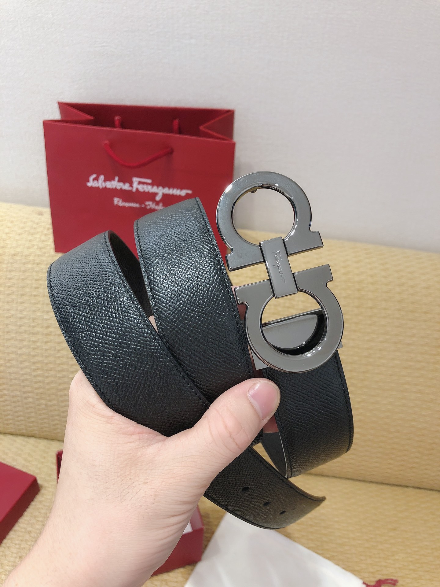 Salvatore Ferragamo Male Leather Belt Top Grain Leather M