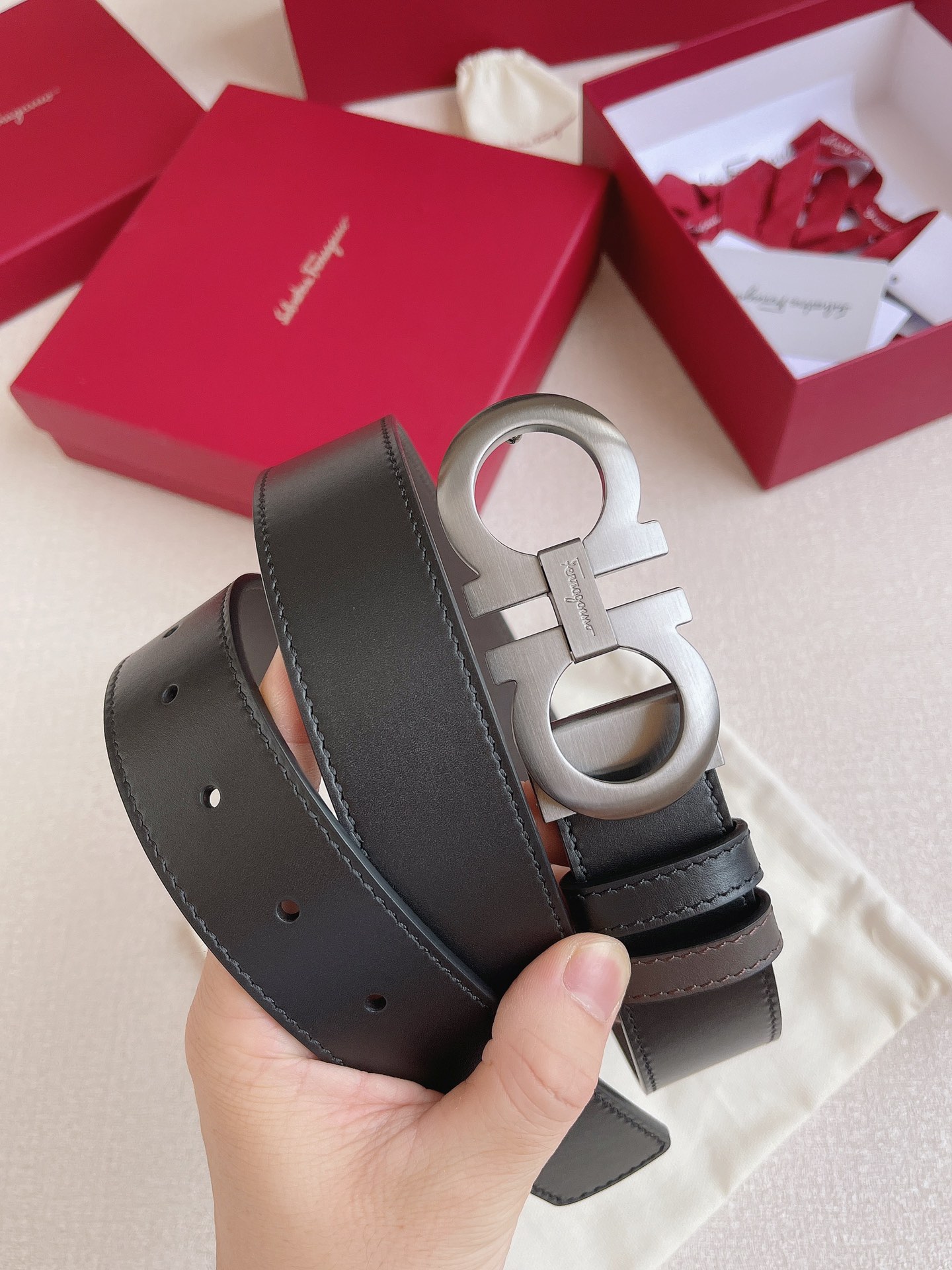 Salvatore Ferragamo Leather Belt Adjustable 35mm-m