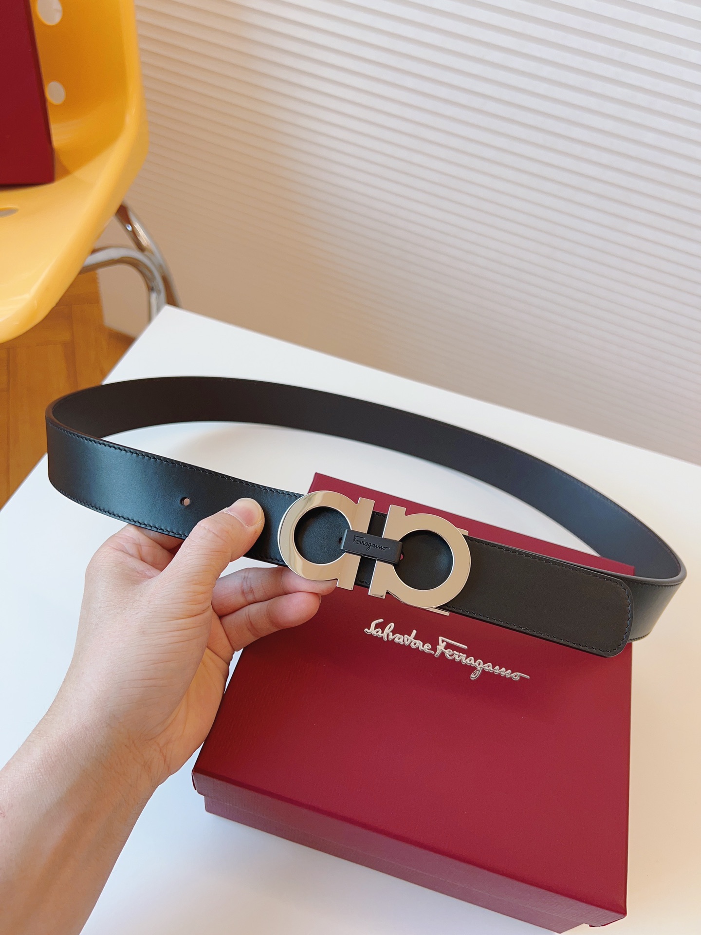 Salvatore Ferragamo Male Leather Belt Cow Leather Adjustable 35mm