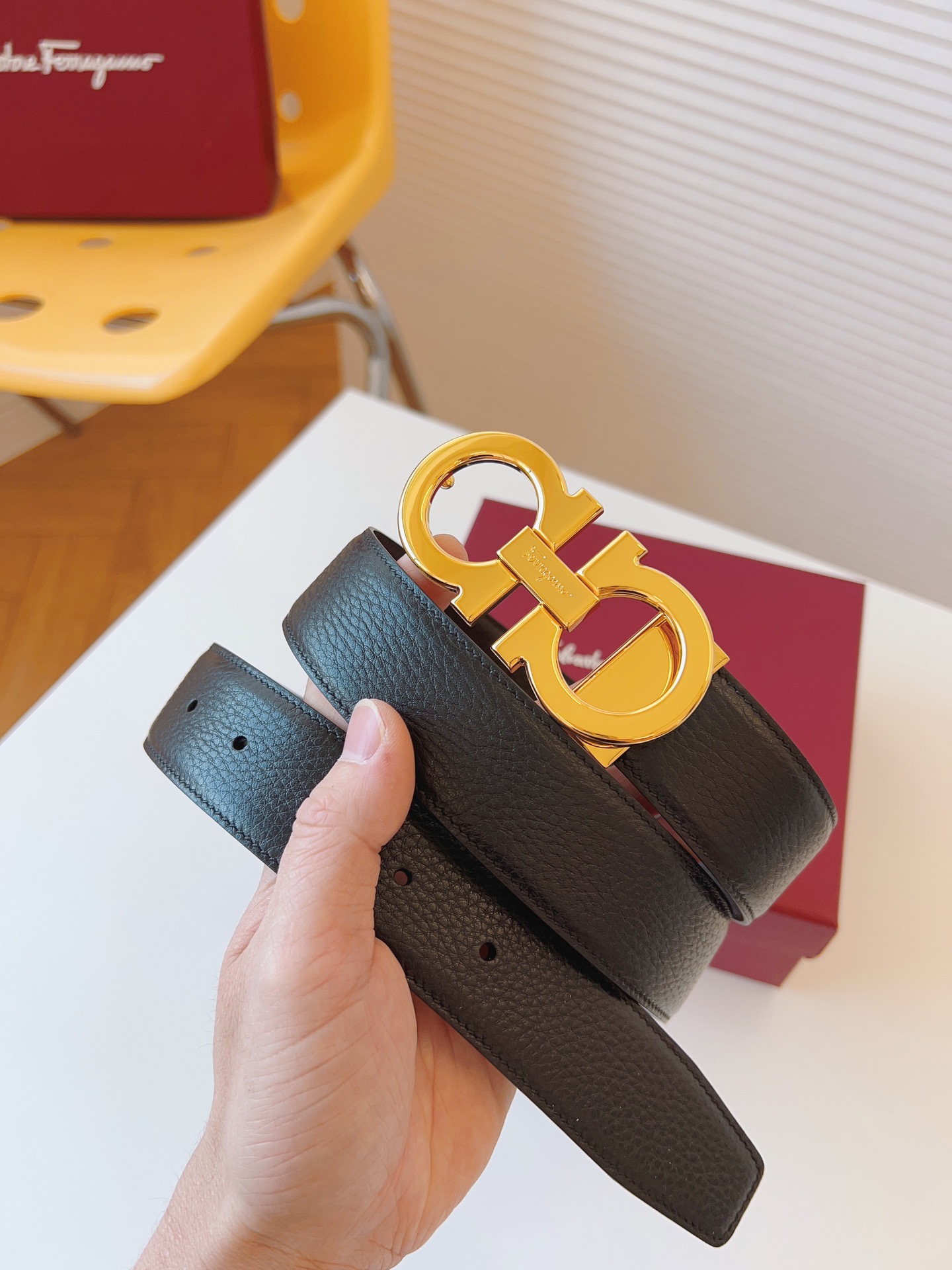 Salvatore Ferragamo Male Leather Belt Cow Leather Adjustable 35mm