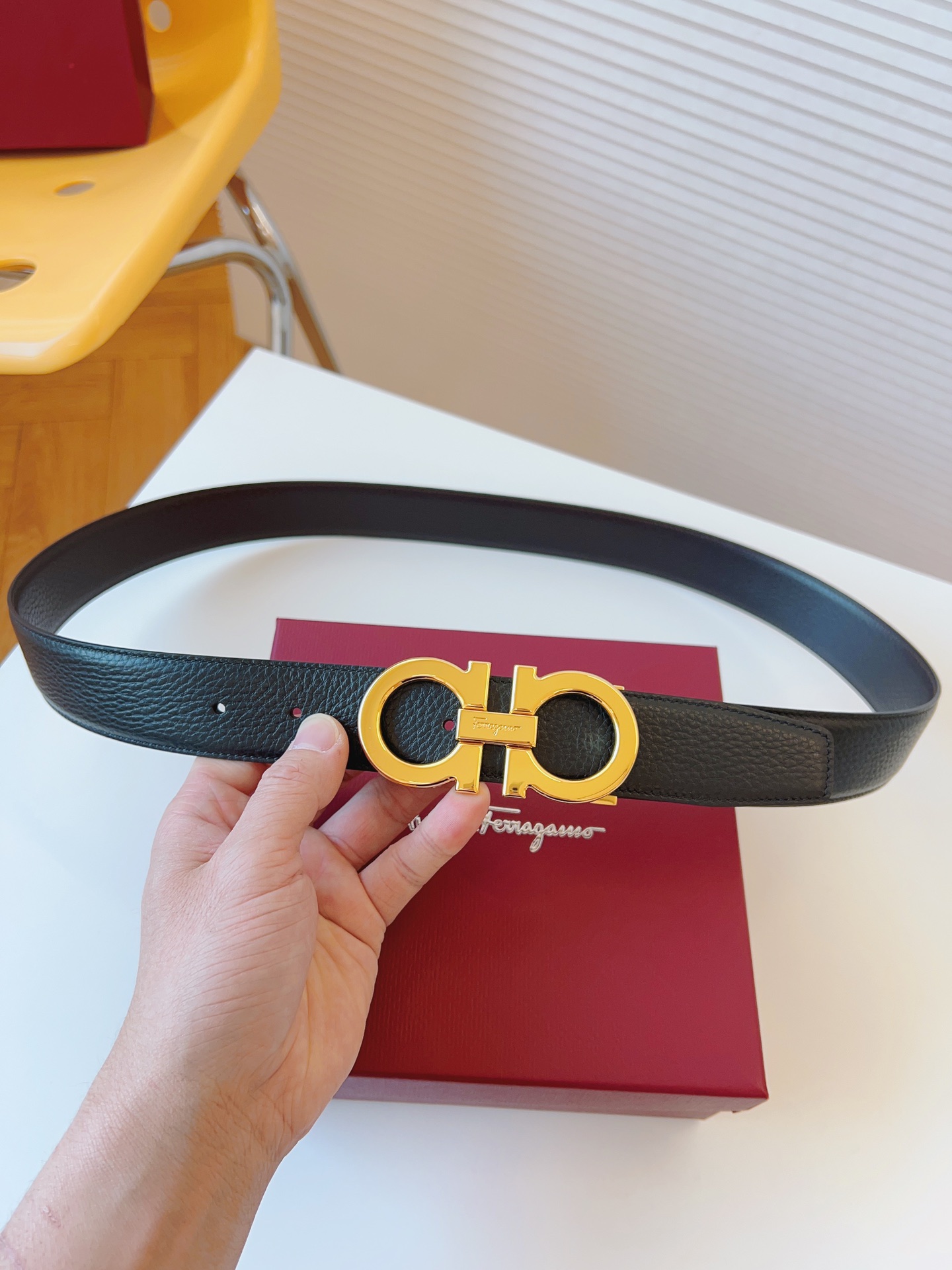 Salvatore Ferragamo Male Leather Belt Cow Leather Adjustable 35mm