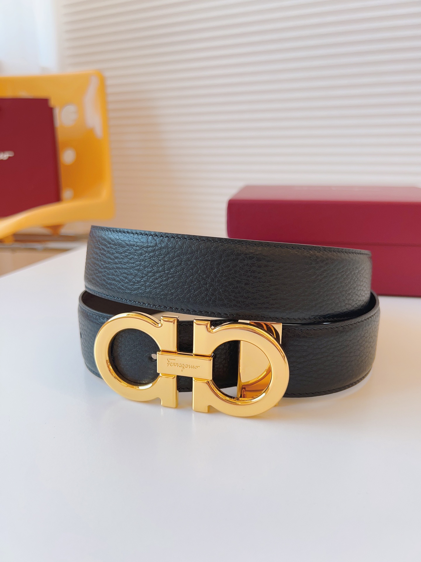 Salvatore Ferragamo Male Leather Belt Cow Leather Adjustable 35mm