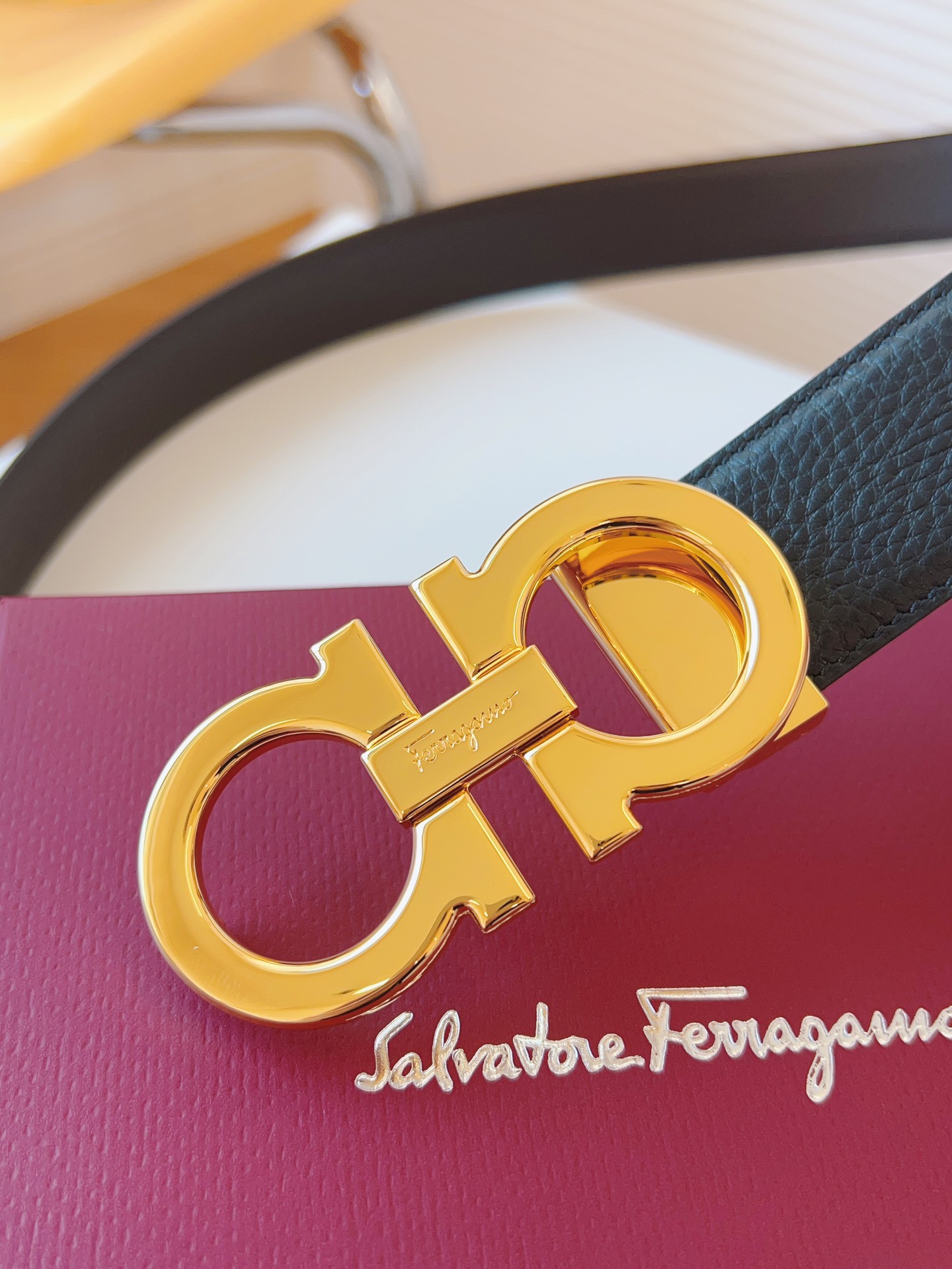 Salvatore Ferragamo Male Leather Belt Cow Leather Adjustable 35mm