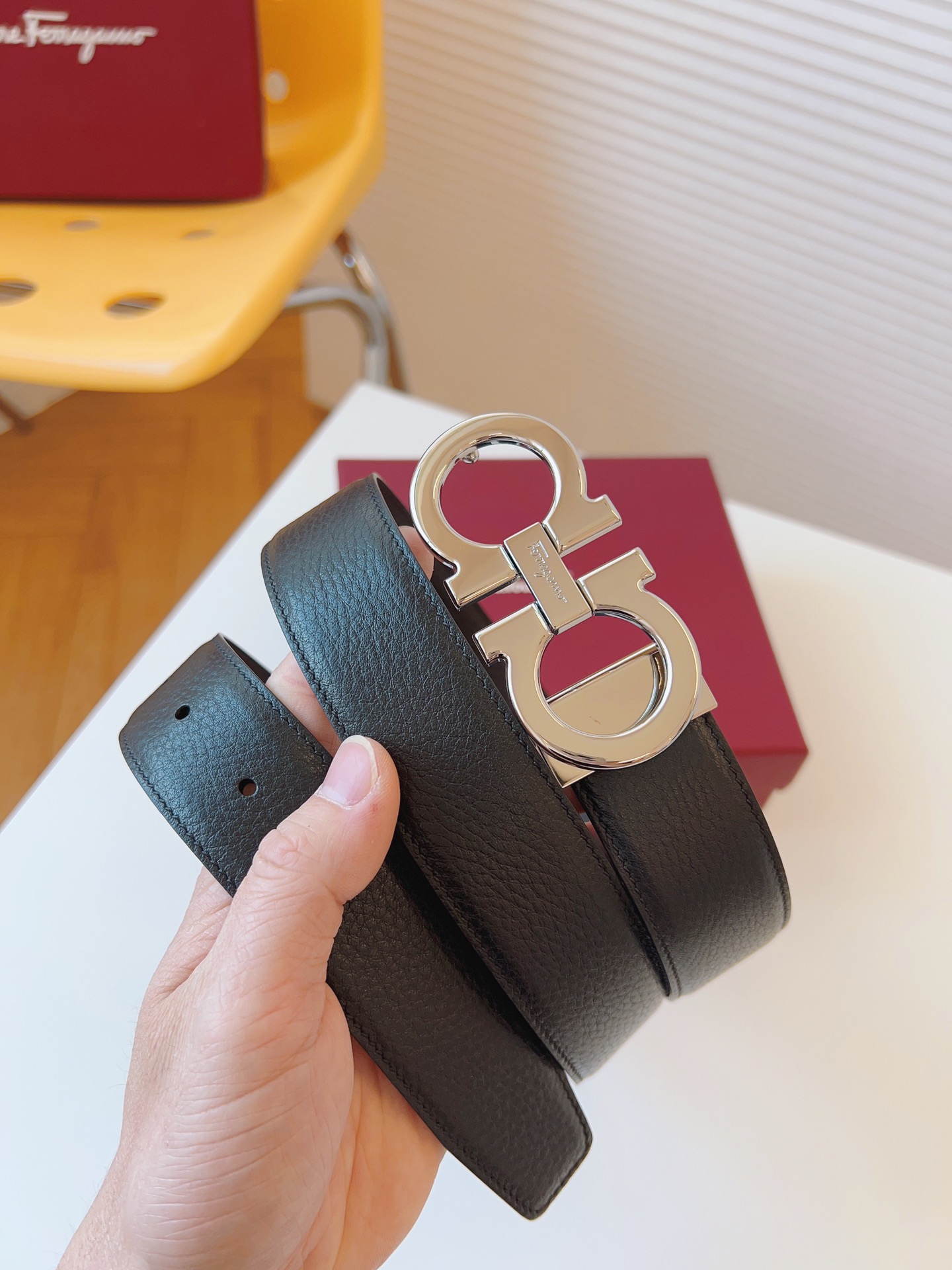 Salvatore Ferragamo Male Leather Belt Cow Leather Adjustable 35mm