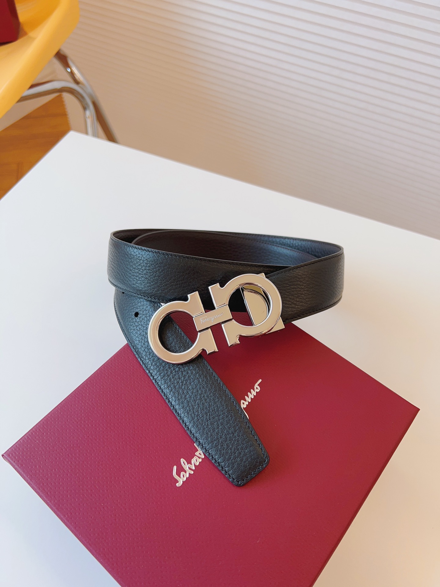 Salvatore Ferragamo Male Leather Belt Cow Leather Adjustable 35mm