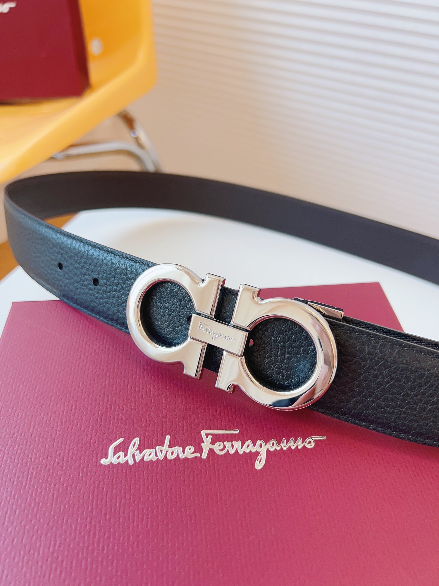 Salvatore Ferragamo Male Leather Belt Cow Leather Adjustable 35mm