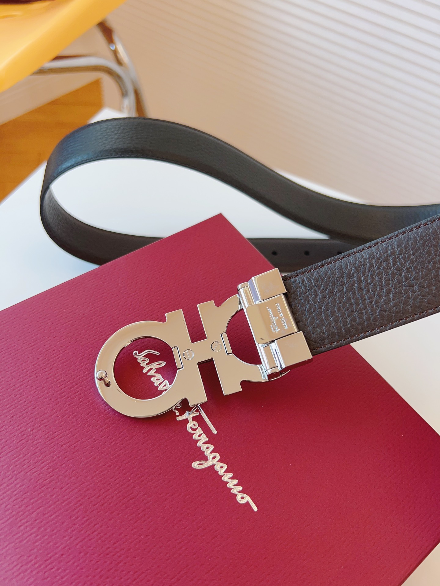 Salvatore Ferragamo Male Leather Belt Cow Leather Adjustable 35mm