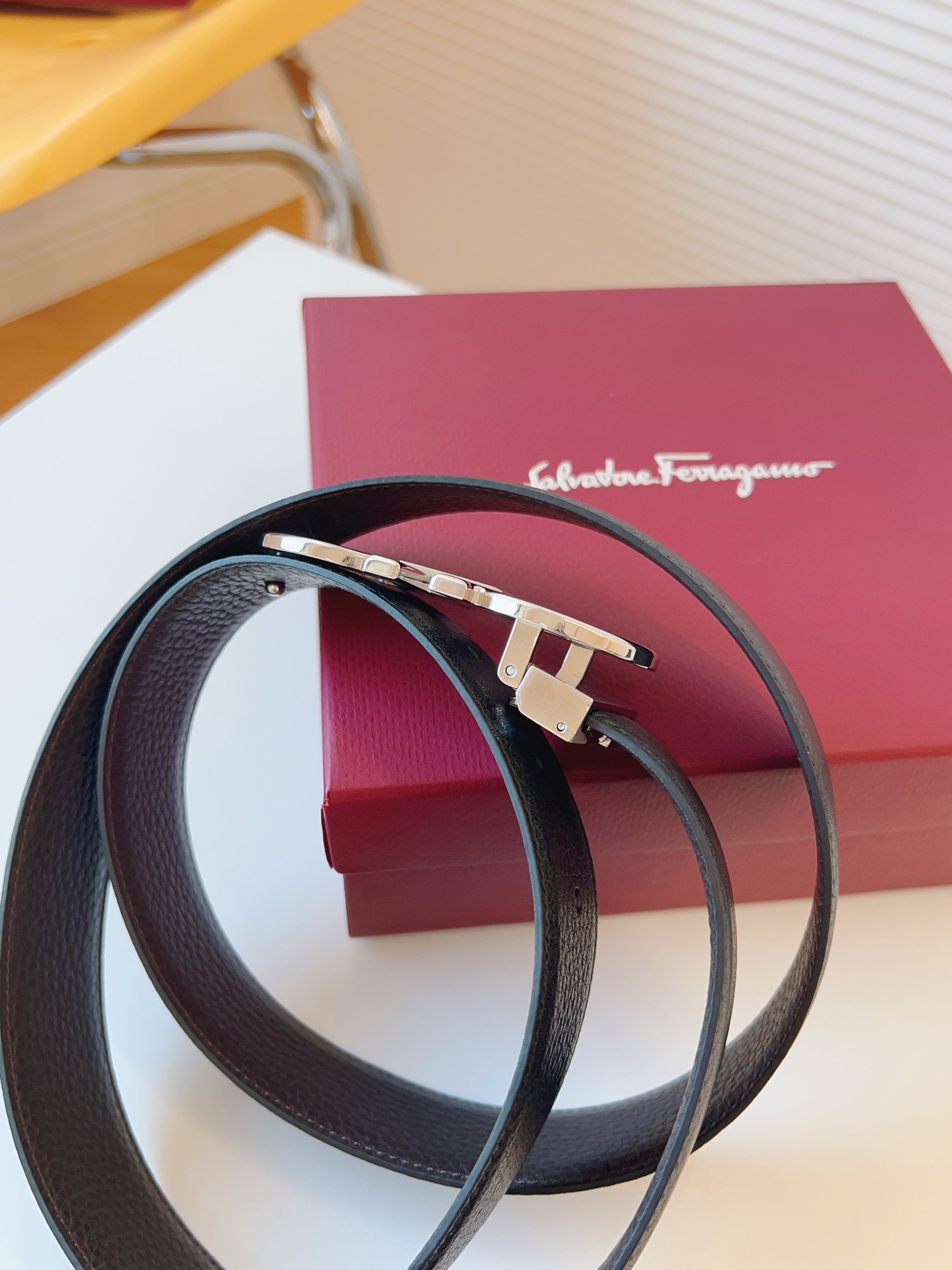 Salvatore Ferragamo Male Leather Belt Cow Leather Adjustable 35mm