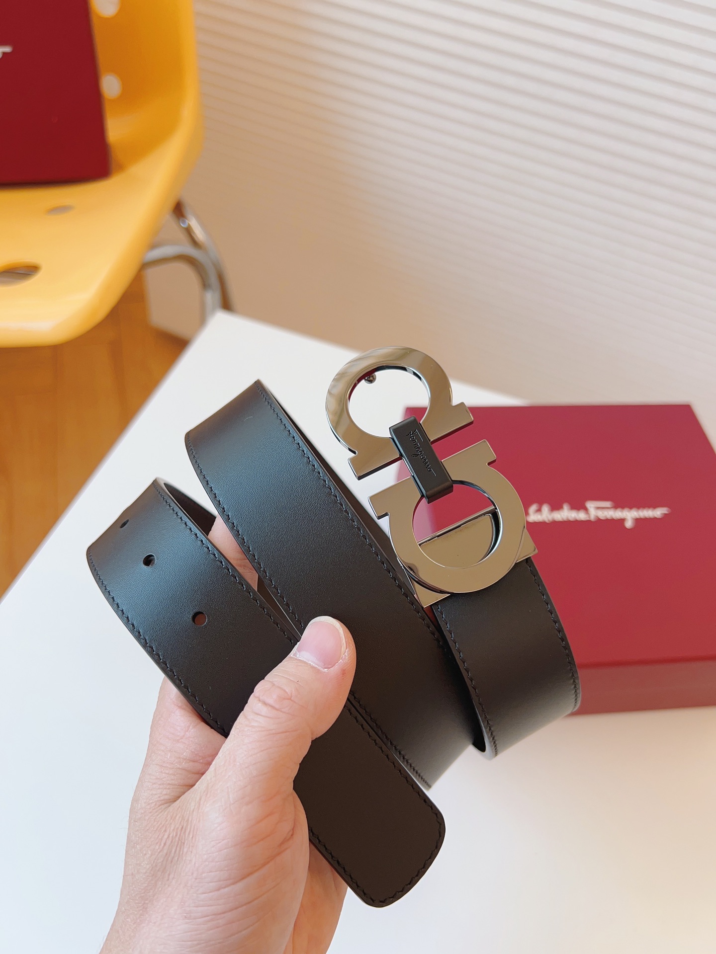 Salvatore Ferragamo Male Leather Belt Cow Leather Adjustable 35mm