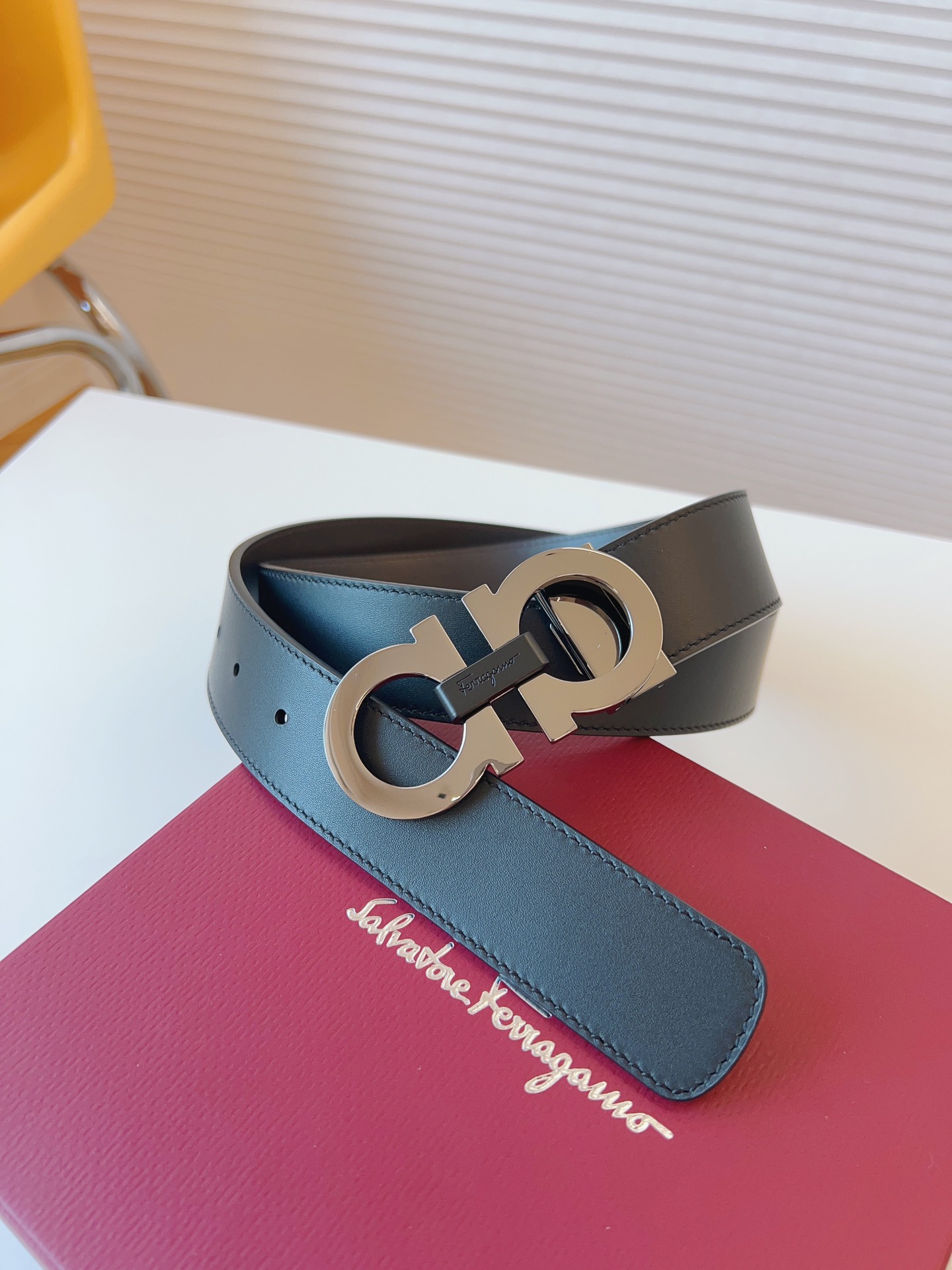 Salvatore Ferragamo Male Leather Belt Cow Leather Adjustable 35mm