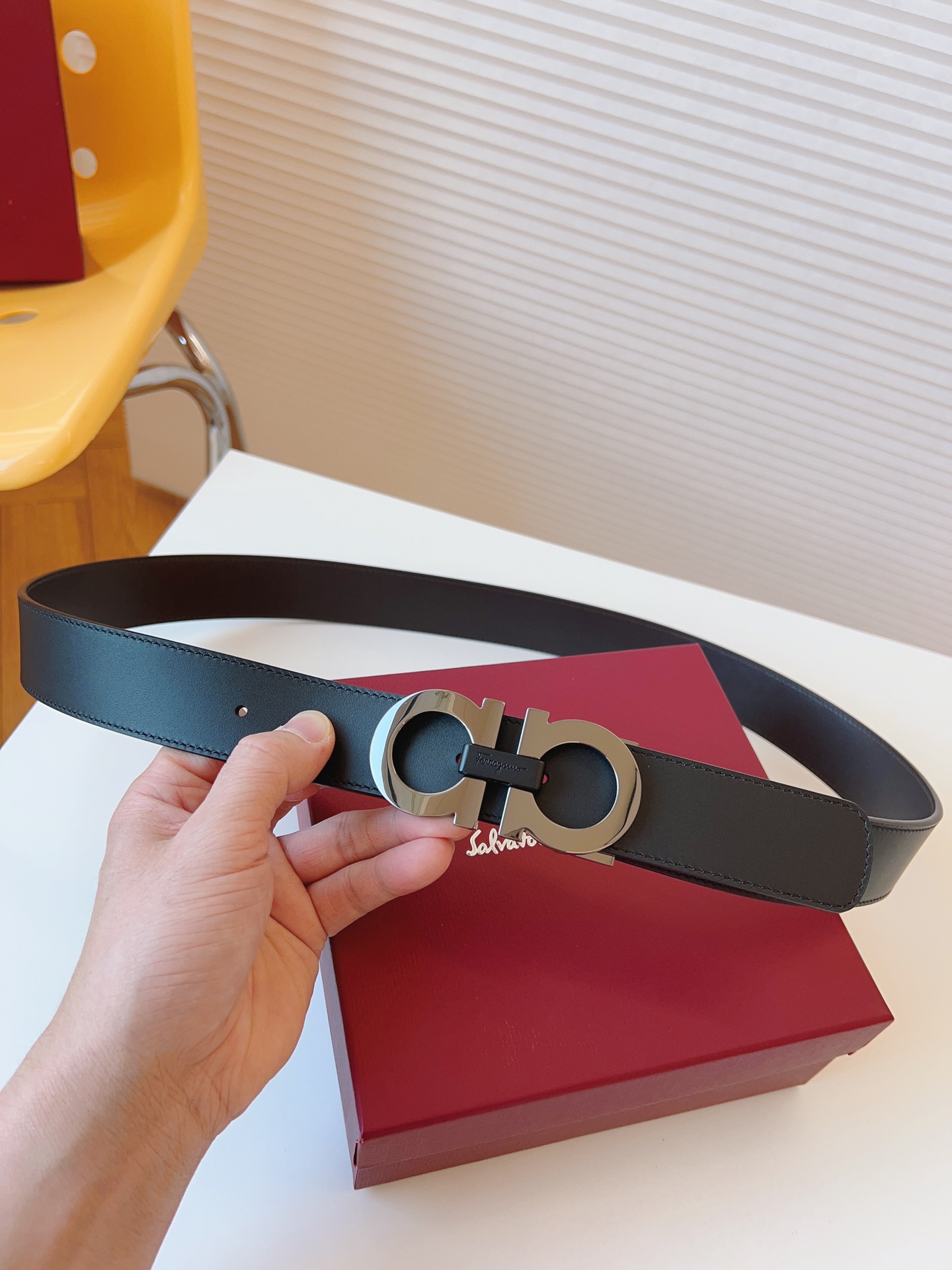 Salvatore Ferragamo Male Leather Belt Cow Leather Adjustable 35mm