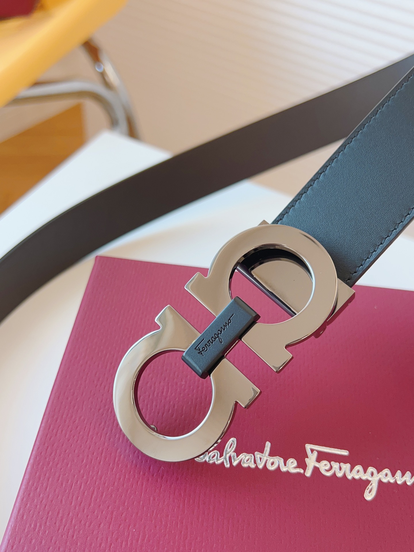 Salvatore Ferragamo Male Leather Belt Cow Leather Adjustable 35mm