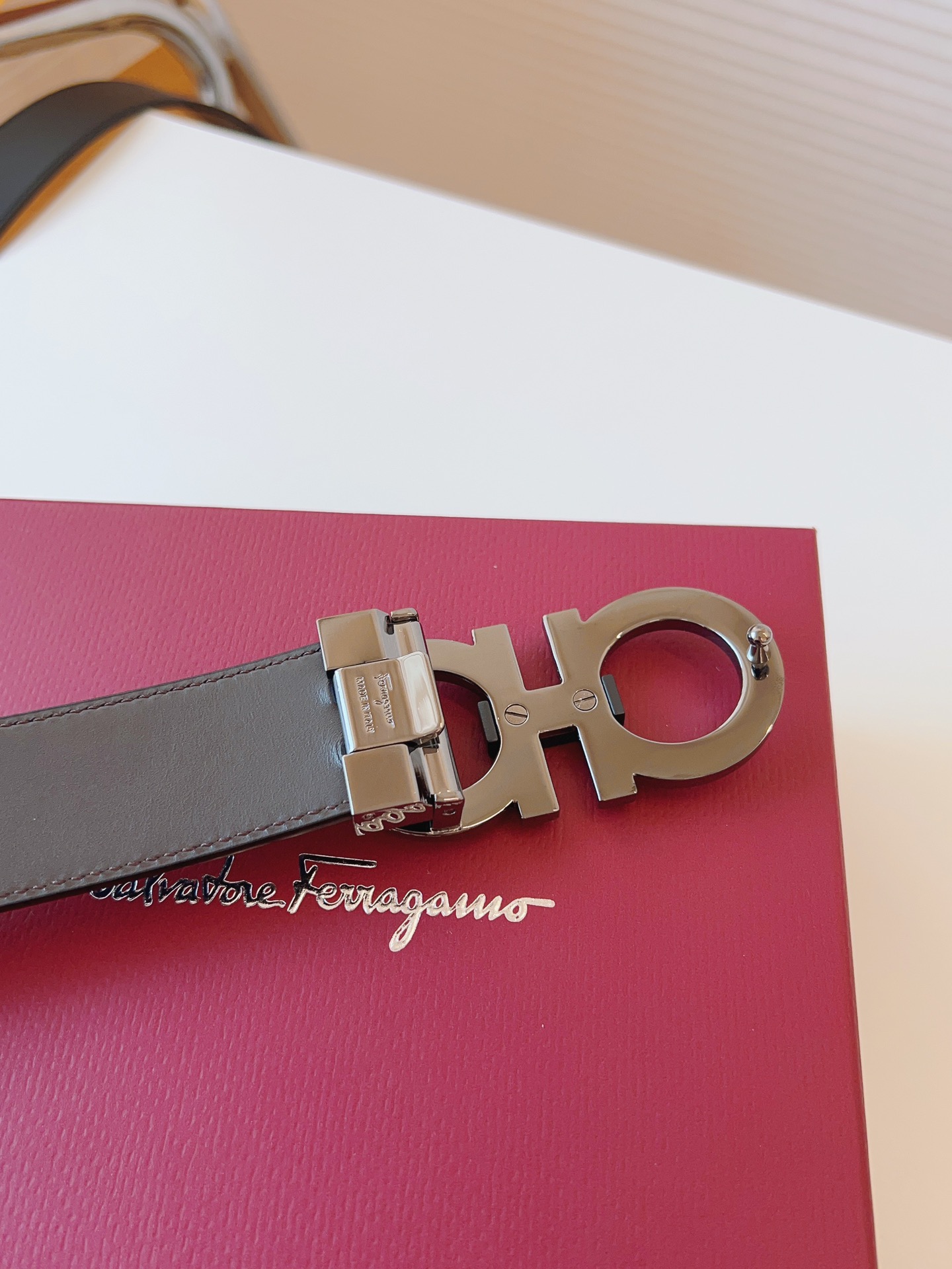 Salvatore Ferragamo Male Leather Belt Cow Leather Adjustable 35mm