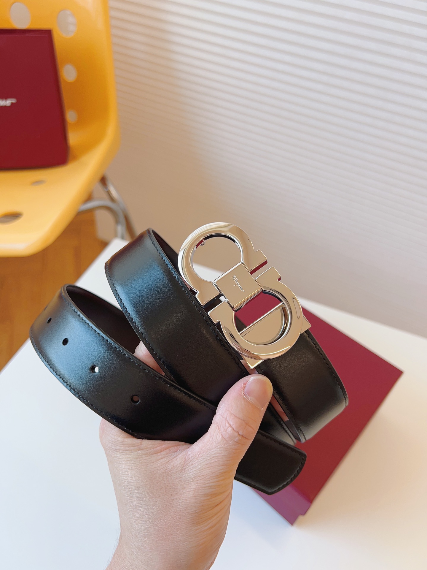 Salvatore Ferragamo Male Leather Belt Cow Leather Adjustable 35mm