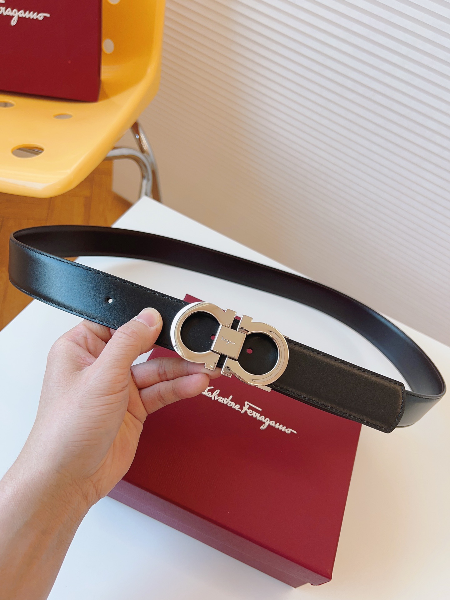 Salvatore Ferragamo Male Leather Belt Cow Leather Adjustable 35mm