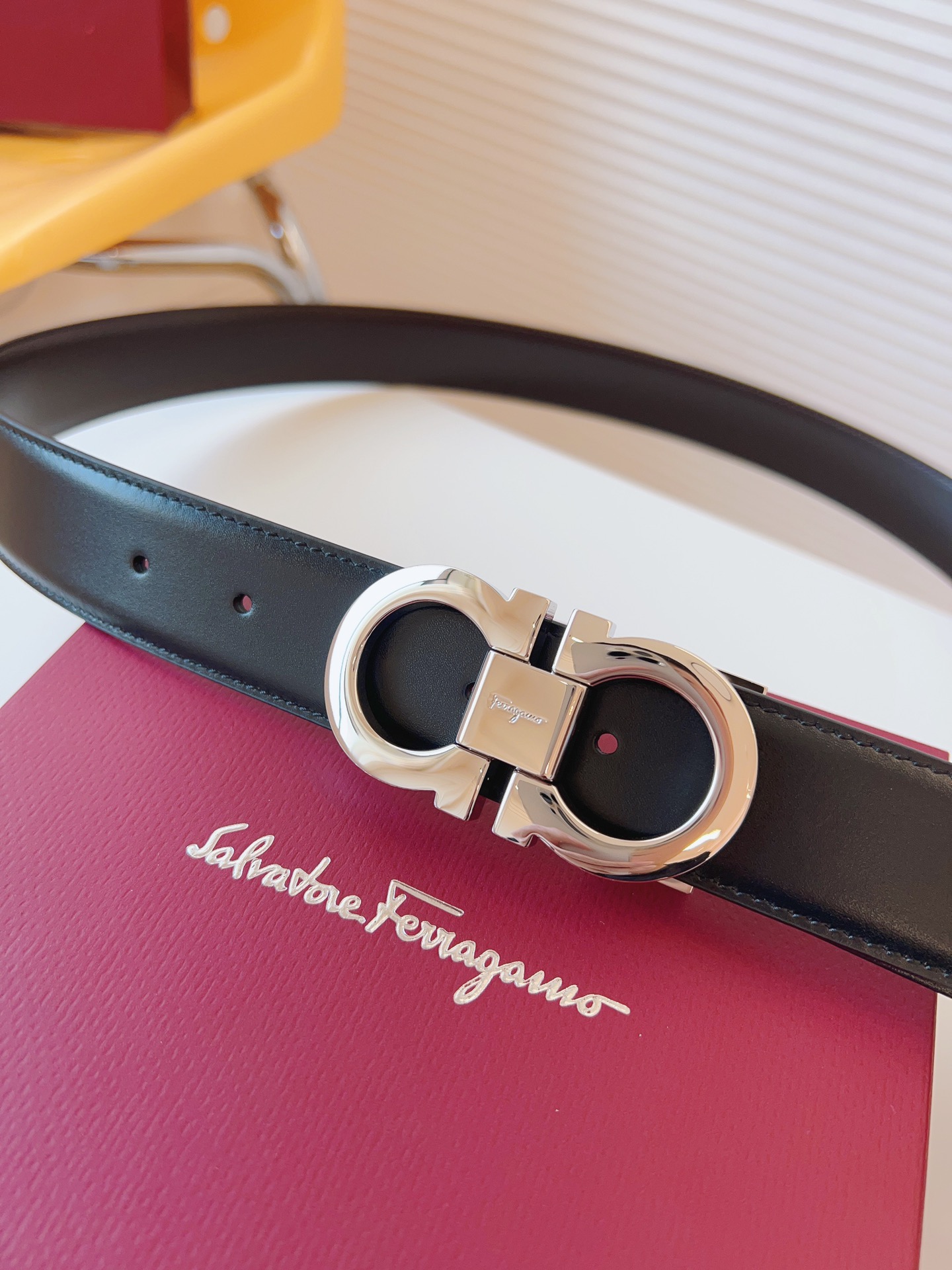 Salvatore Ferragamo Male Leather Belt Cow Leather Adjustable 35mm