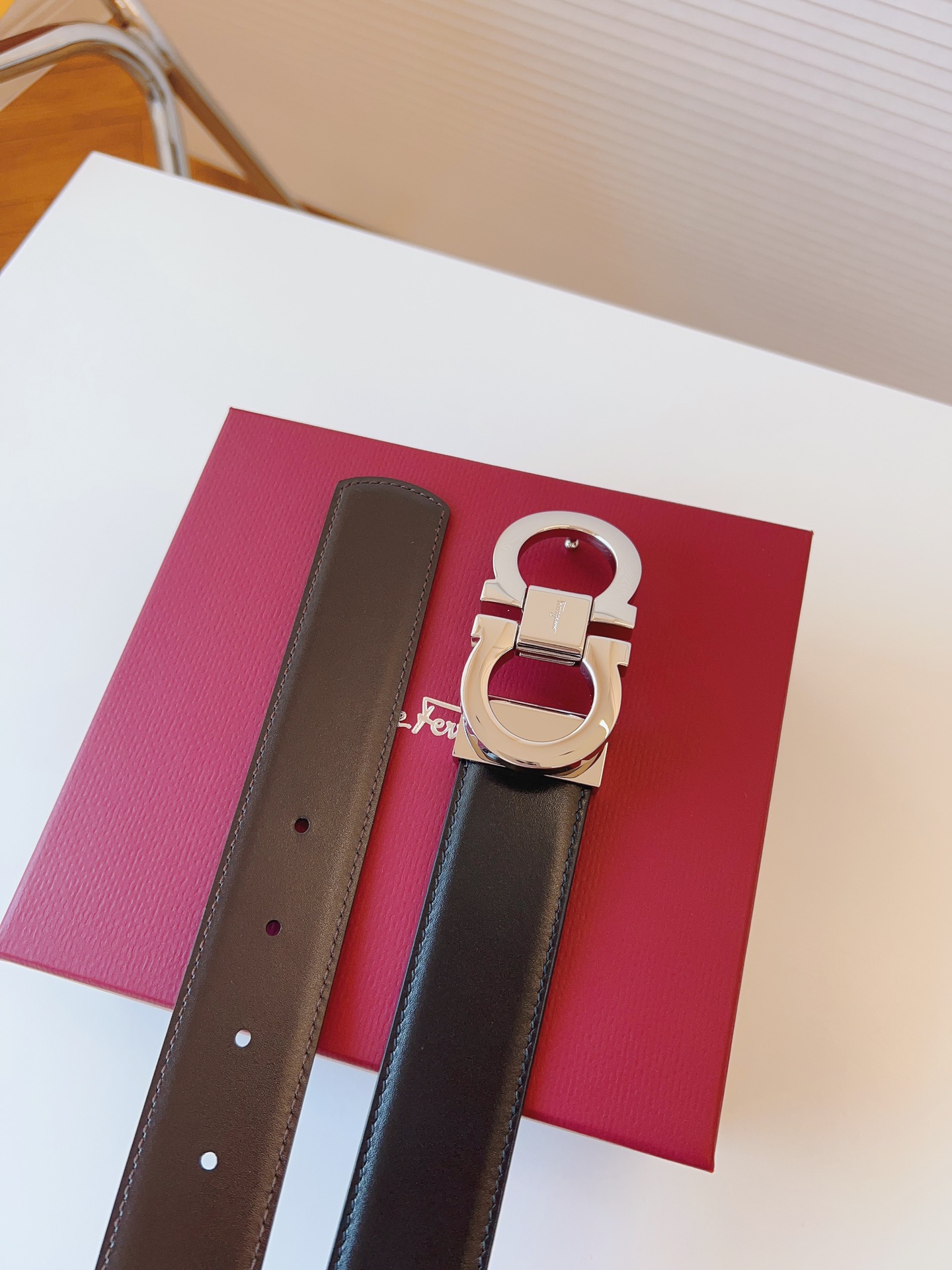 Salvatore Ferragamo Male Leather Belt Cow Leather Adjustable 35mm