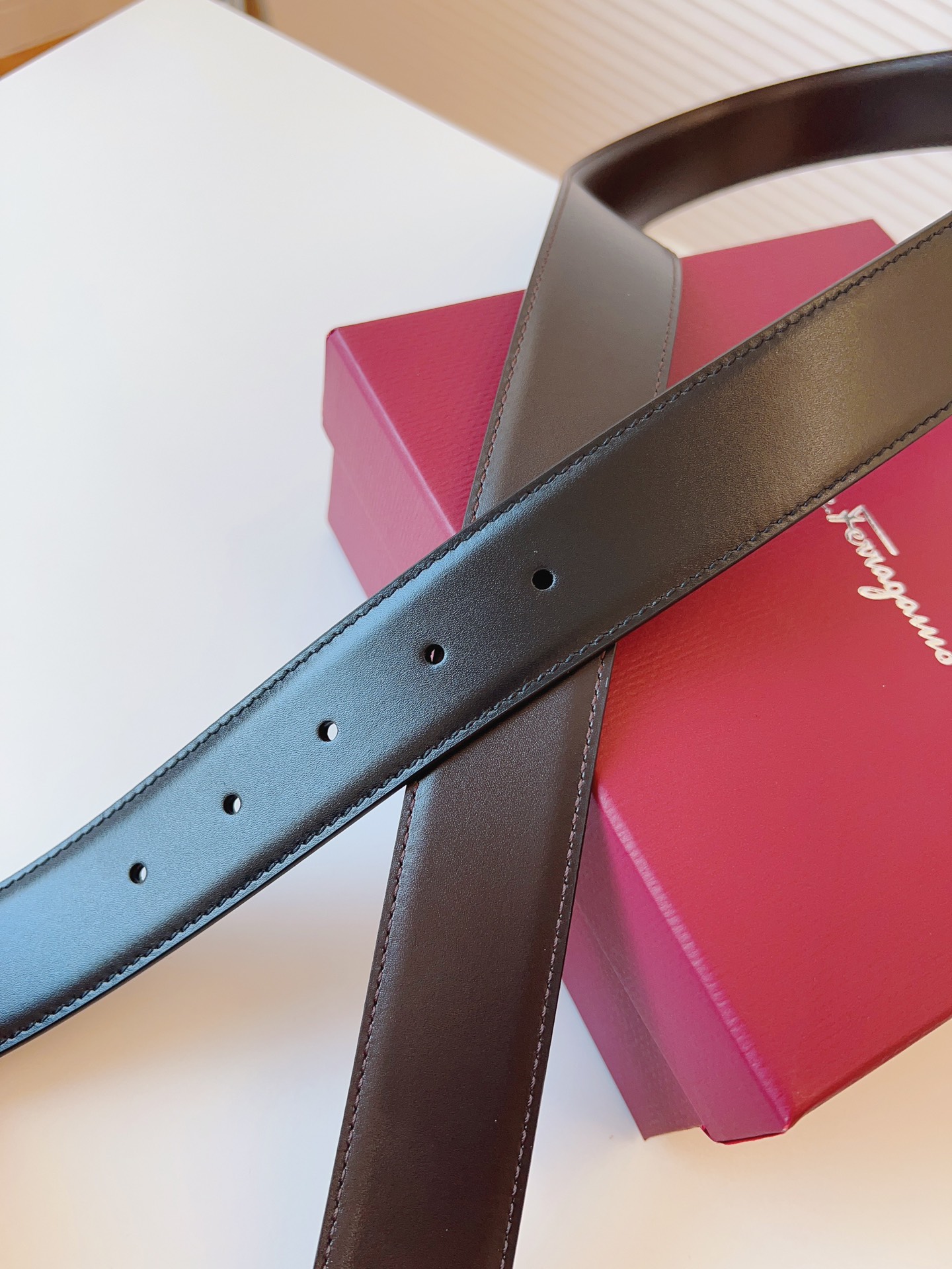 Salvatore Ferragamo Male Leather Belt Cow Leather Adjustable 35mm
