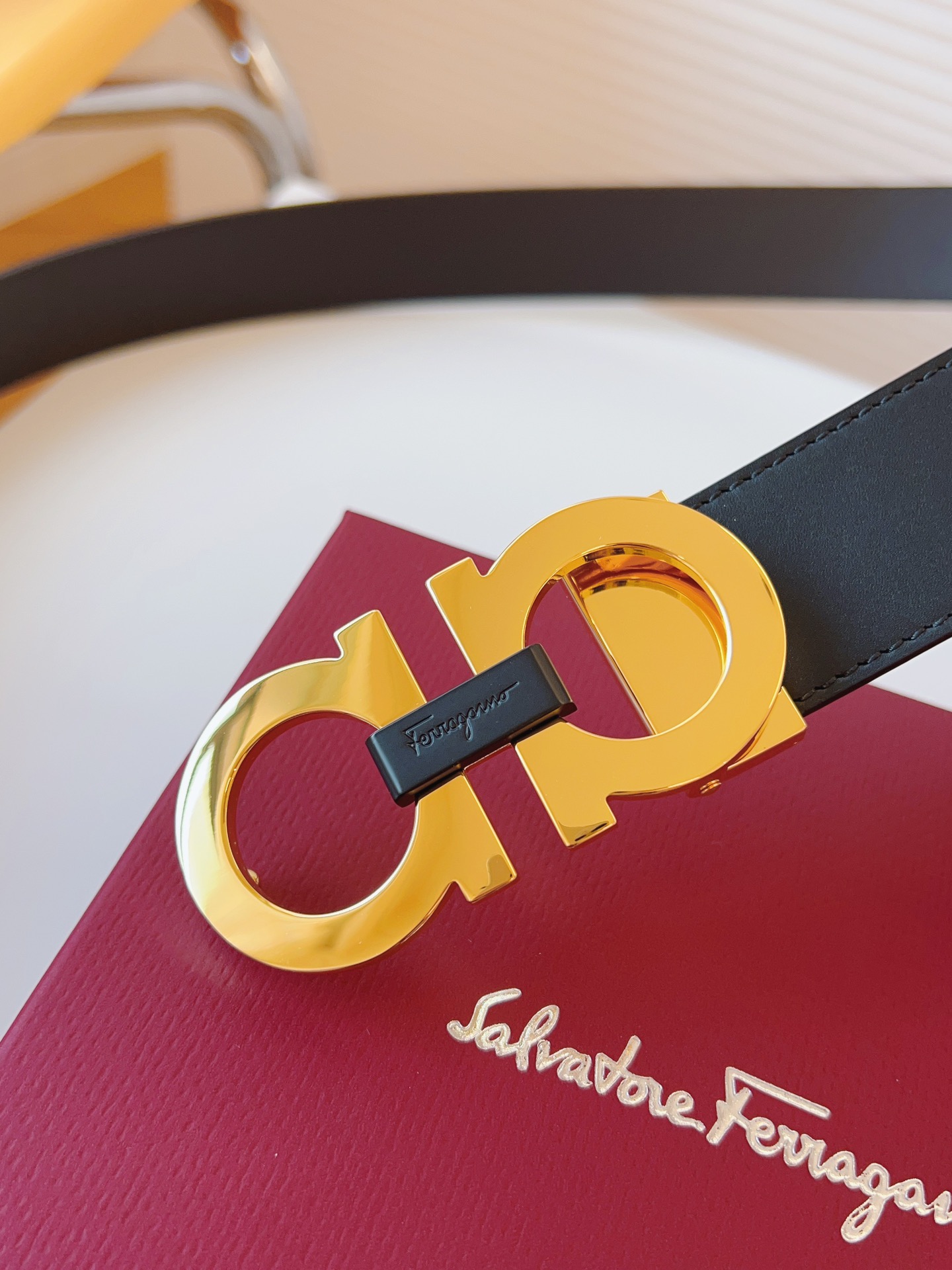 Salvatore Ferragamo Male Leather Belt Cow Leather Adjustable 35mm