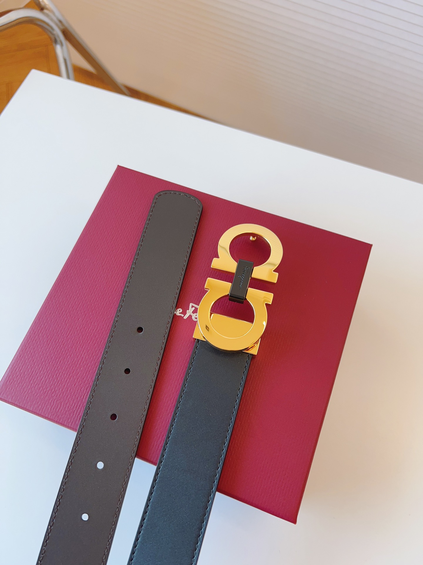 Salvatore Ferragamo Male Leather Belt Cow Leather Adjustable 35mm