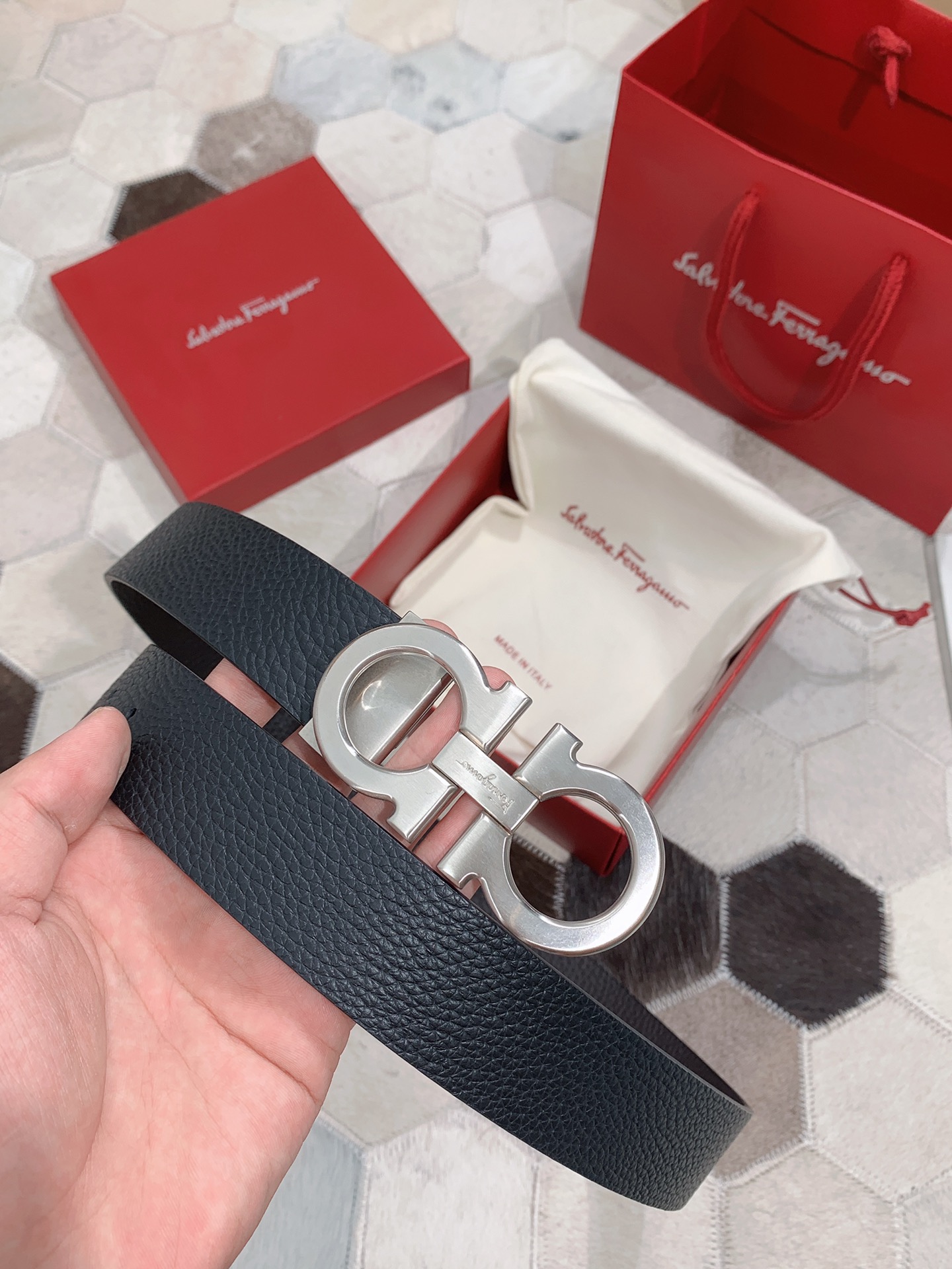 Salvatore Ferragamo Male Leather Belt Top Grain Leather S-m-l