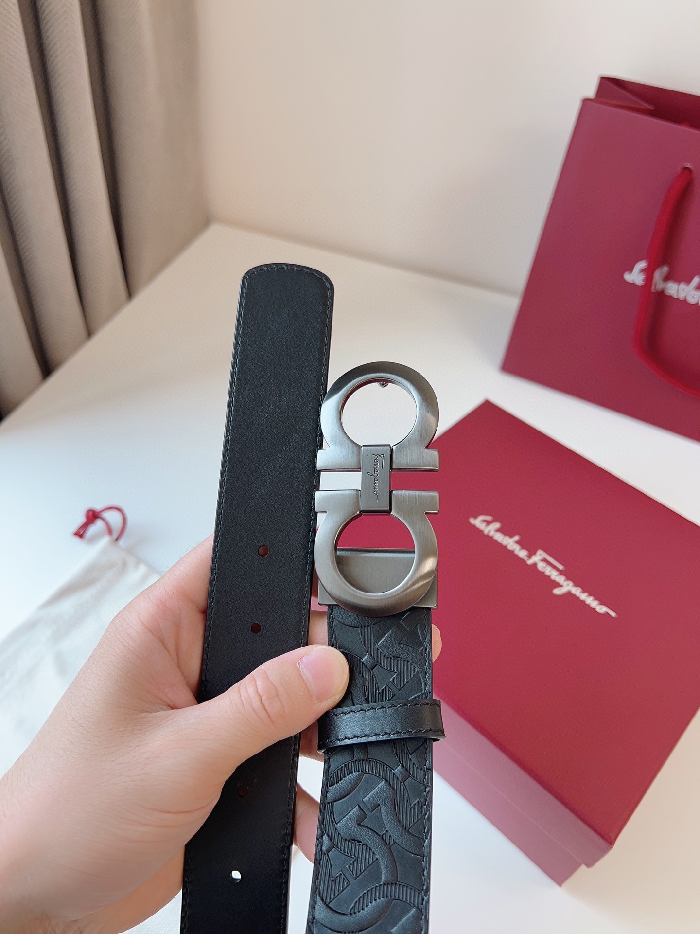 Salvatore Ferragamo Male Leather Belt Cow Leather Adjustable M