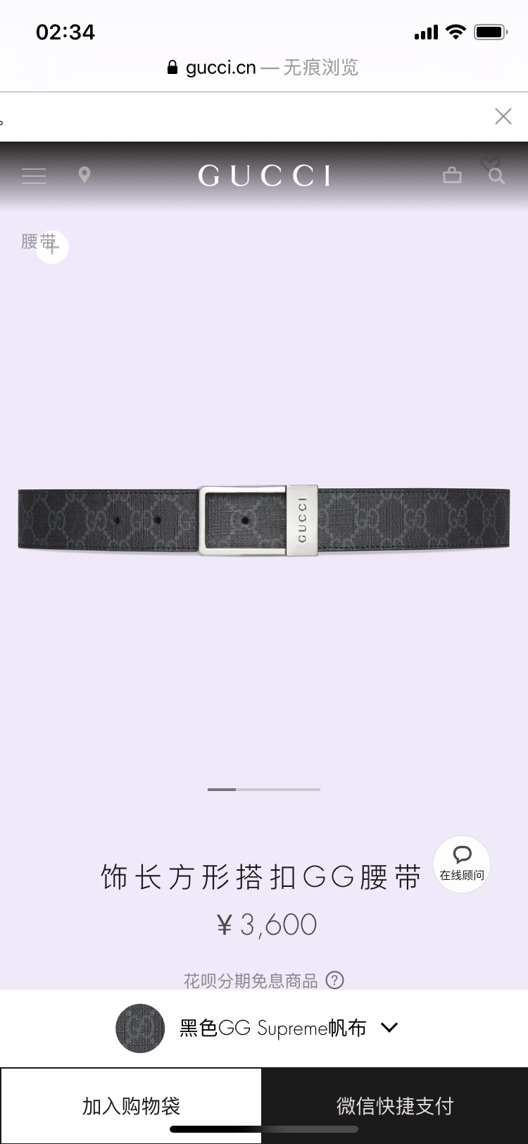 Gucci Basic Belt Canvas Black S-m