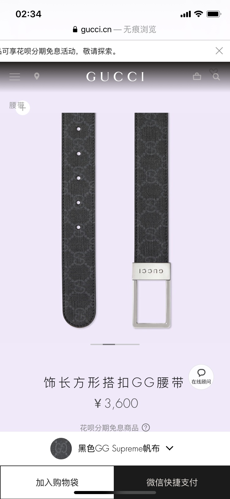 Gucci Basic Belt Canvas Black S-m