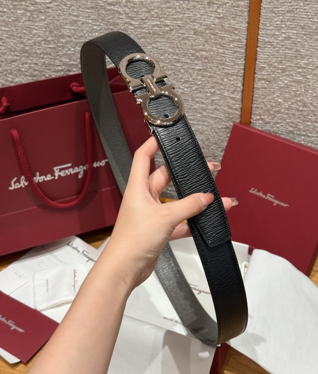 Leather Belt Cow Leather Gray Adjustable S-m