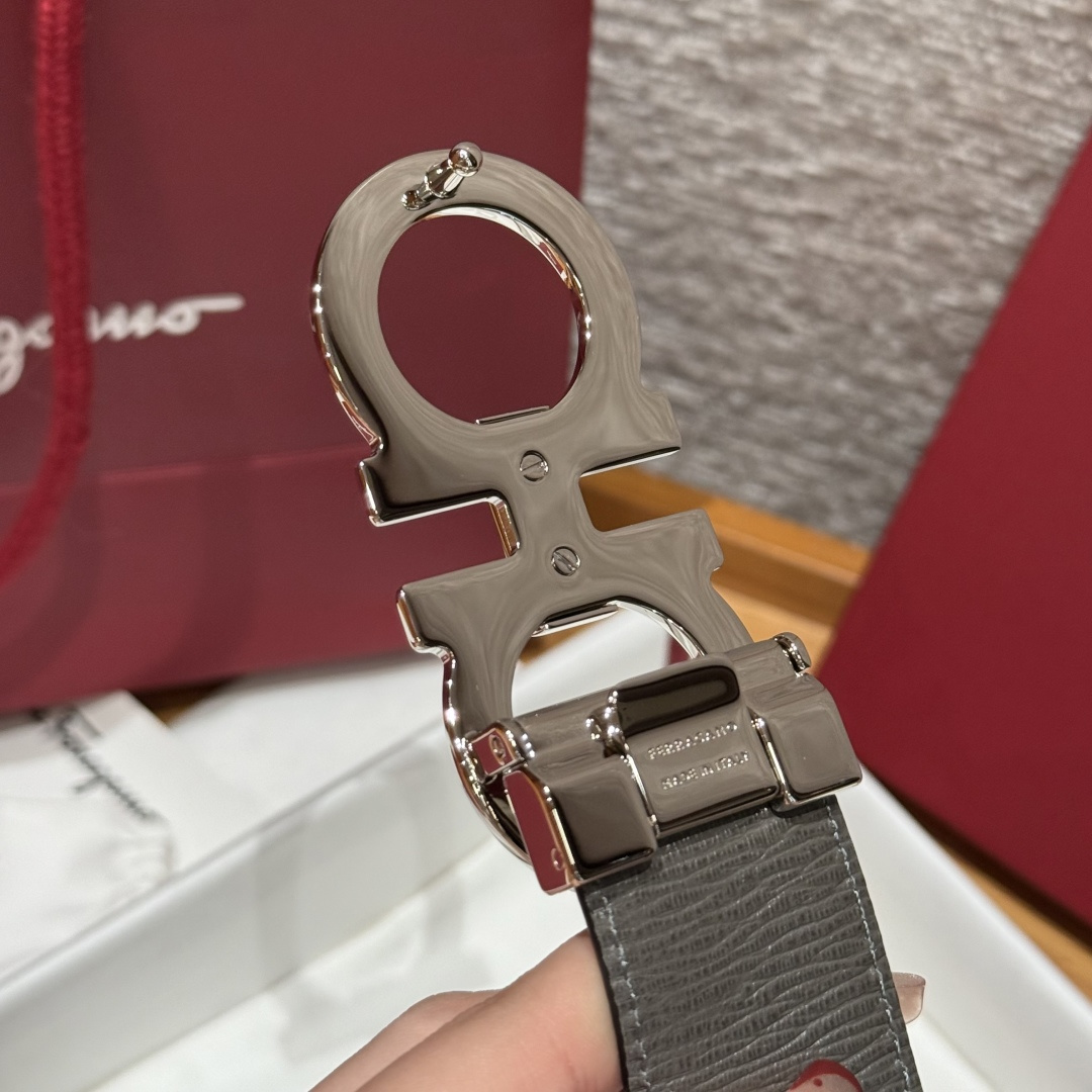 Leather Belt Cow Leather Gray Adjustable S-m