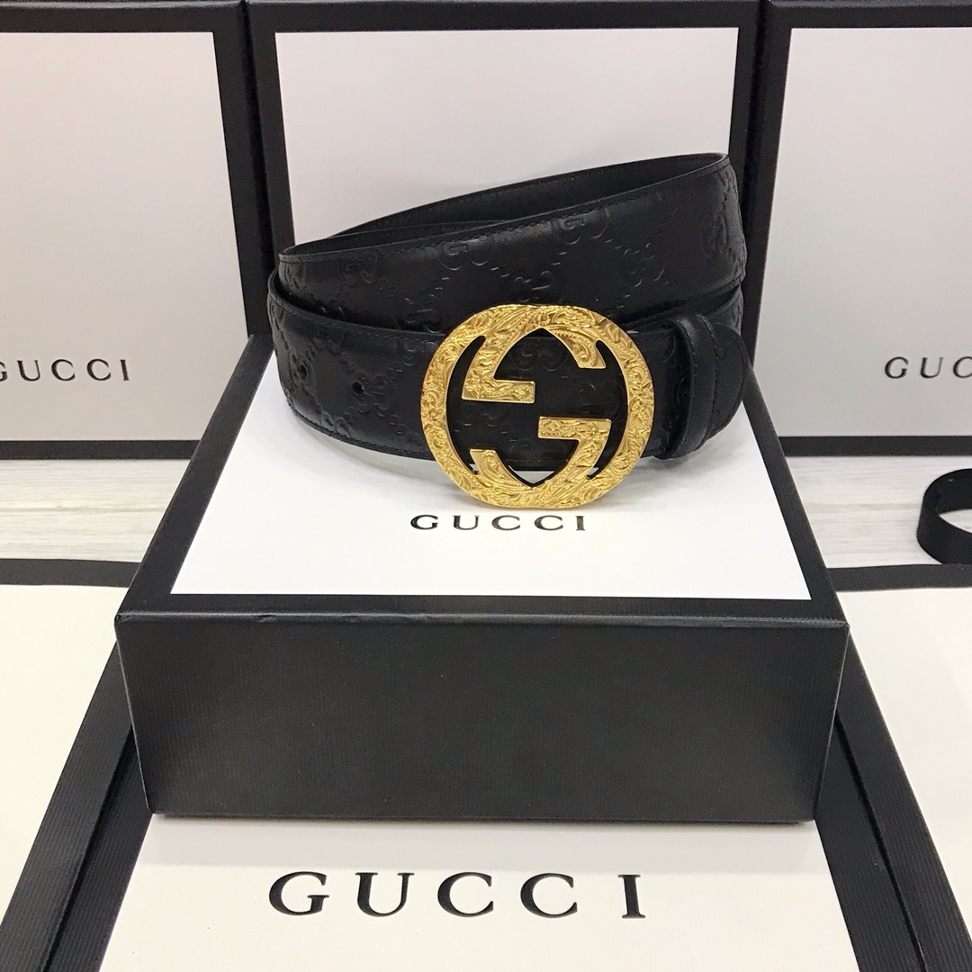 Gucci Basic Belt Top Grain Leather Black M