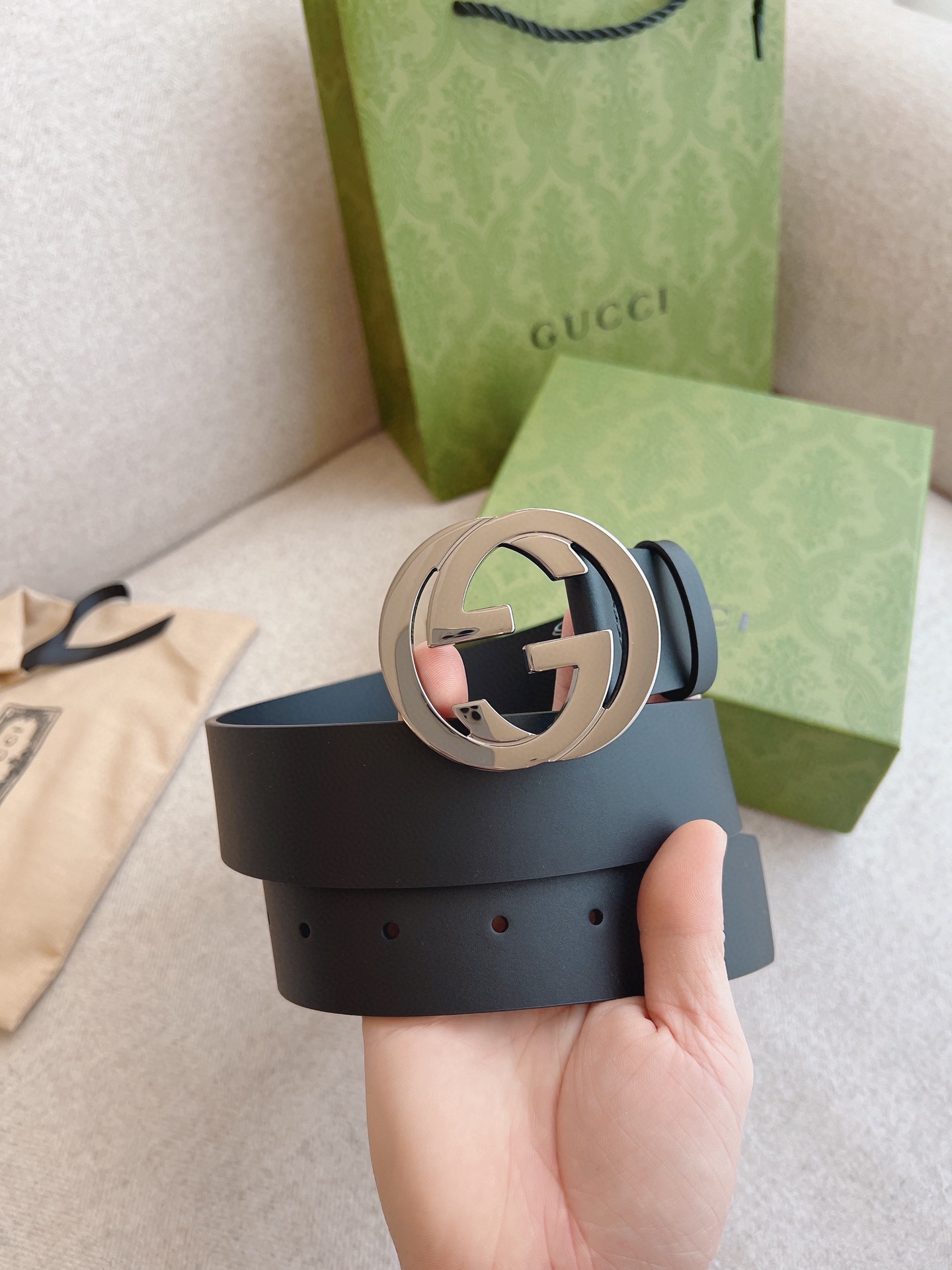 Gucci Leather Belt Cow Leather Black M