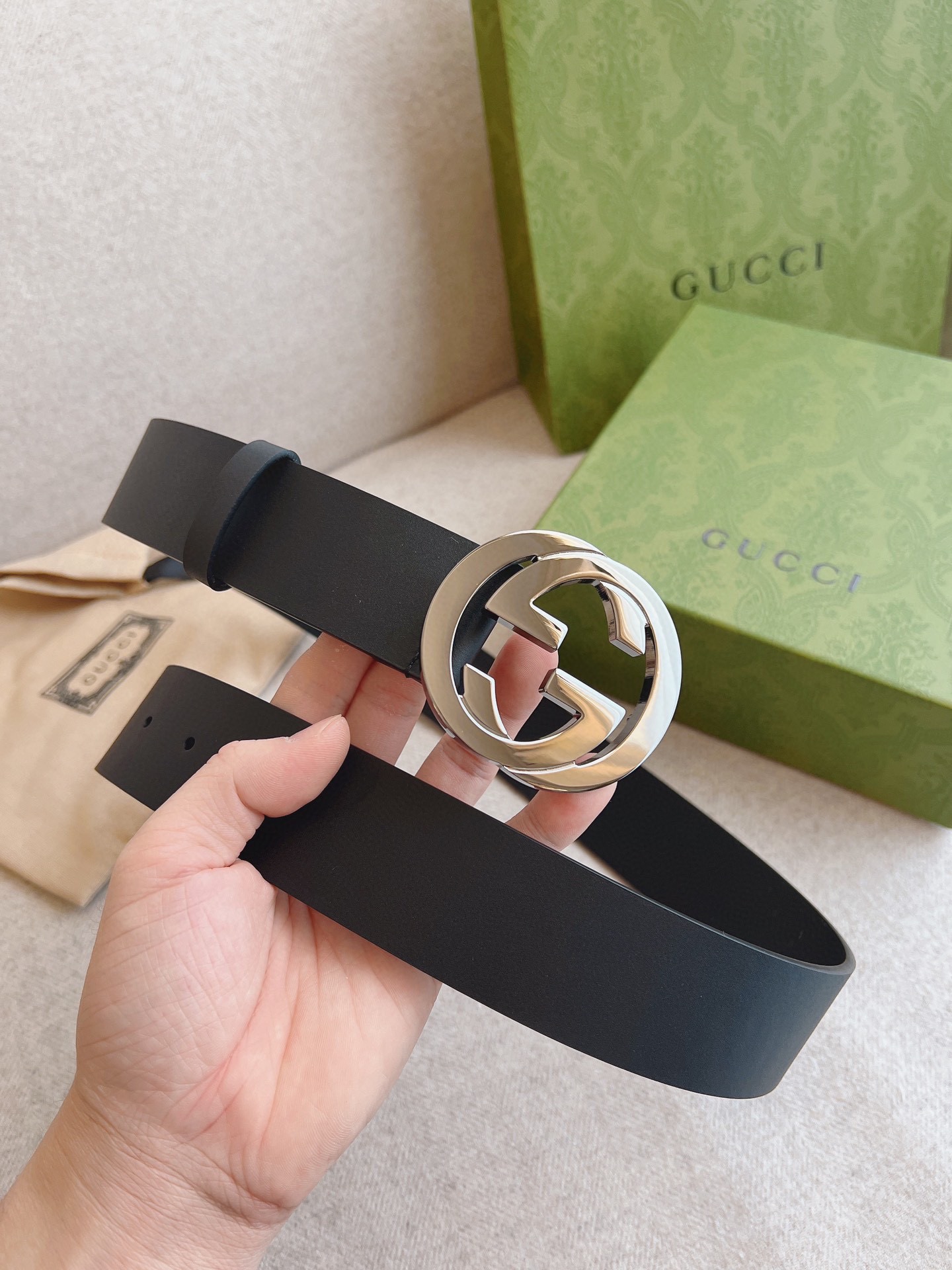 Gucci Leather Belt Cow Leather Black M