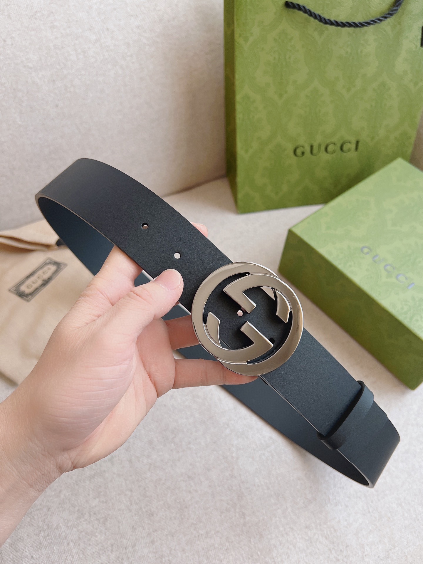 Gucci Leather Belt Cow Leather Black M