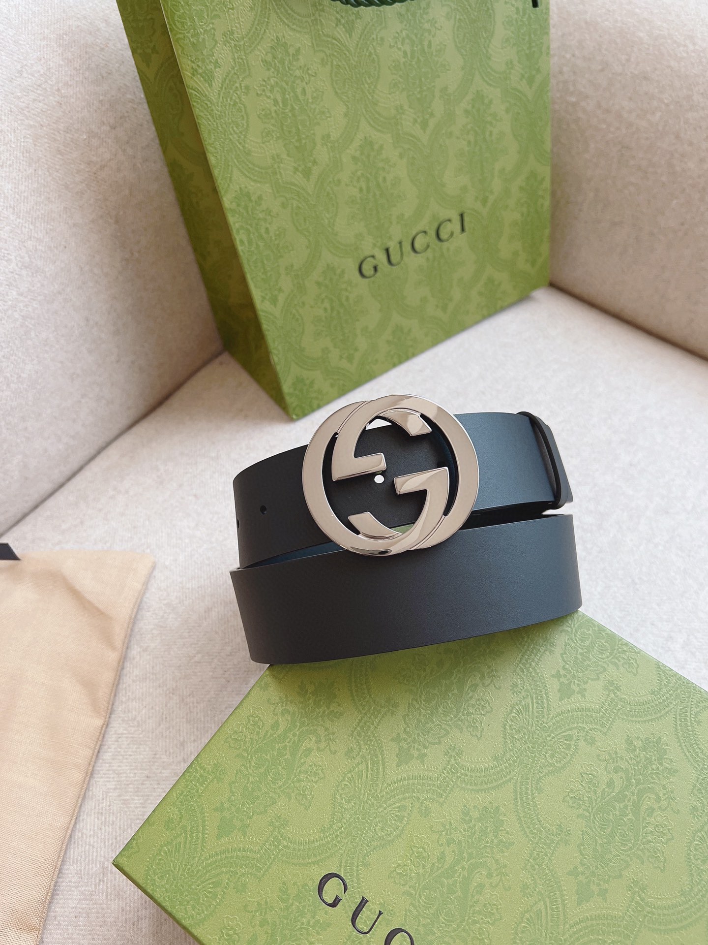 Gucci Leather Belt Cow Leather Black M