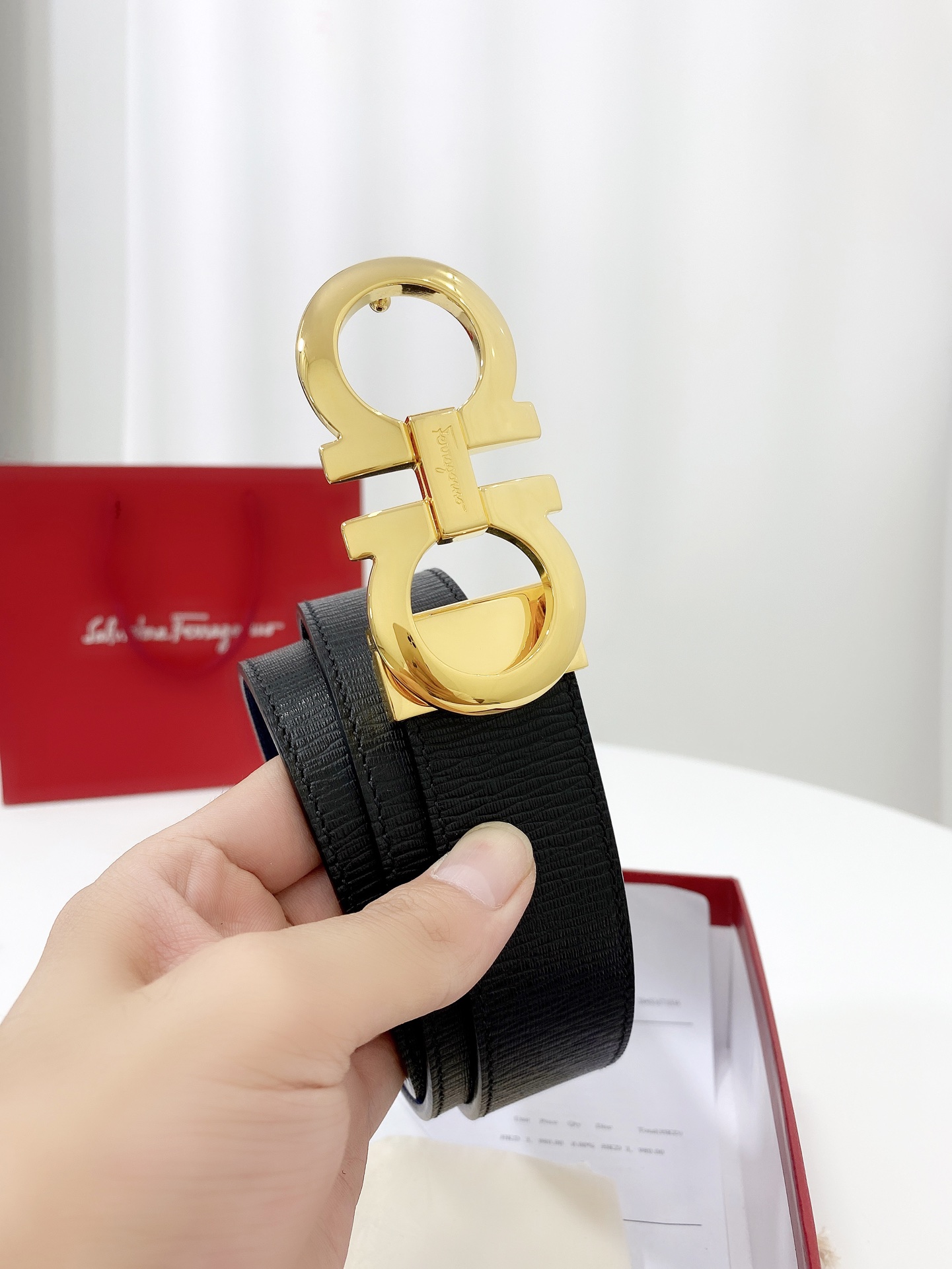 Salvatore Ferragamo Leather Belt Top Grain Leather 35mm