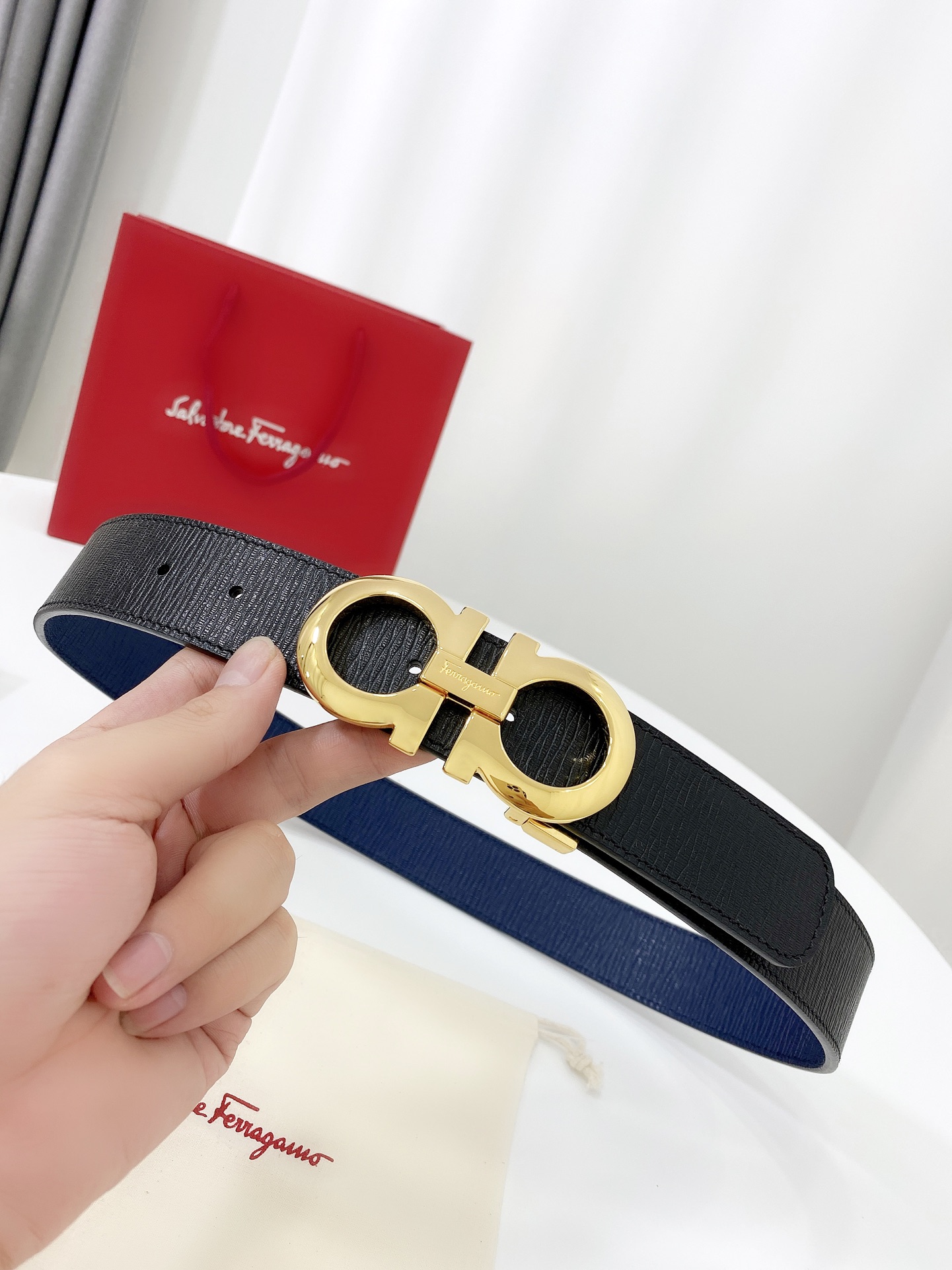 Salvatore Ferragamo Leather Belt Top Grain Leather 35mm