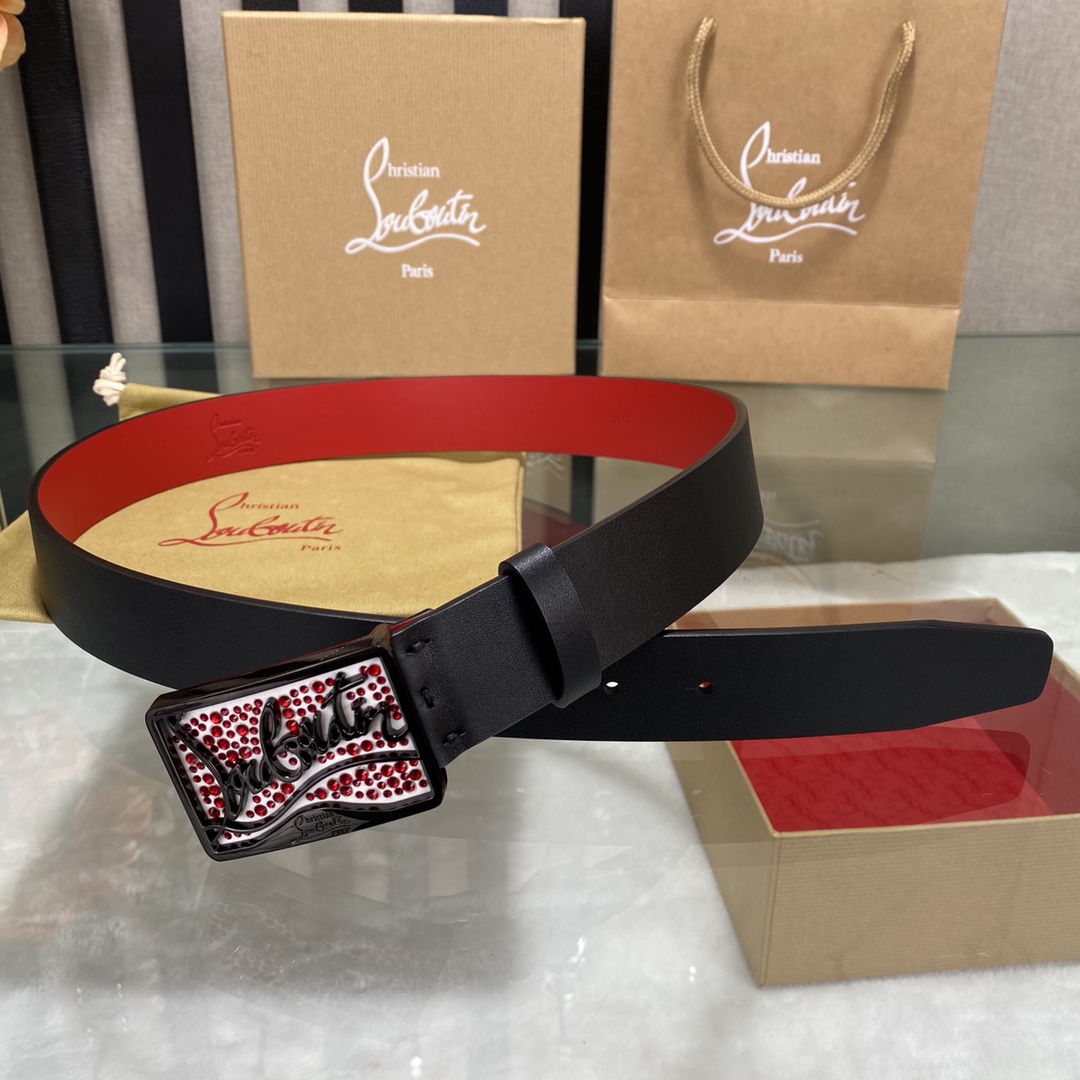 Christian Louboutin Male Basic Belt Cow Leather Black S-l