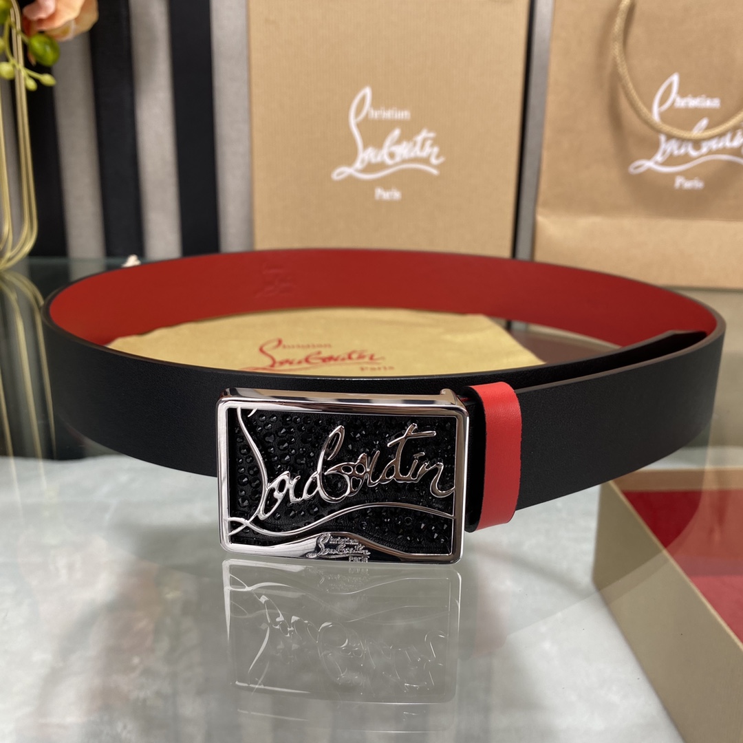 Christian Louboutin Male Basic Belt Cow Leather Black S-l