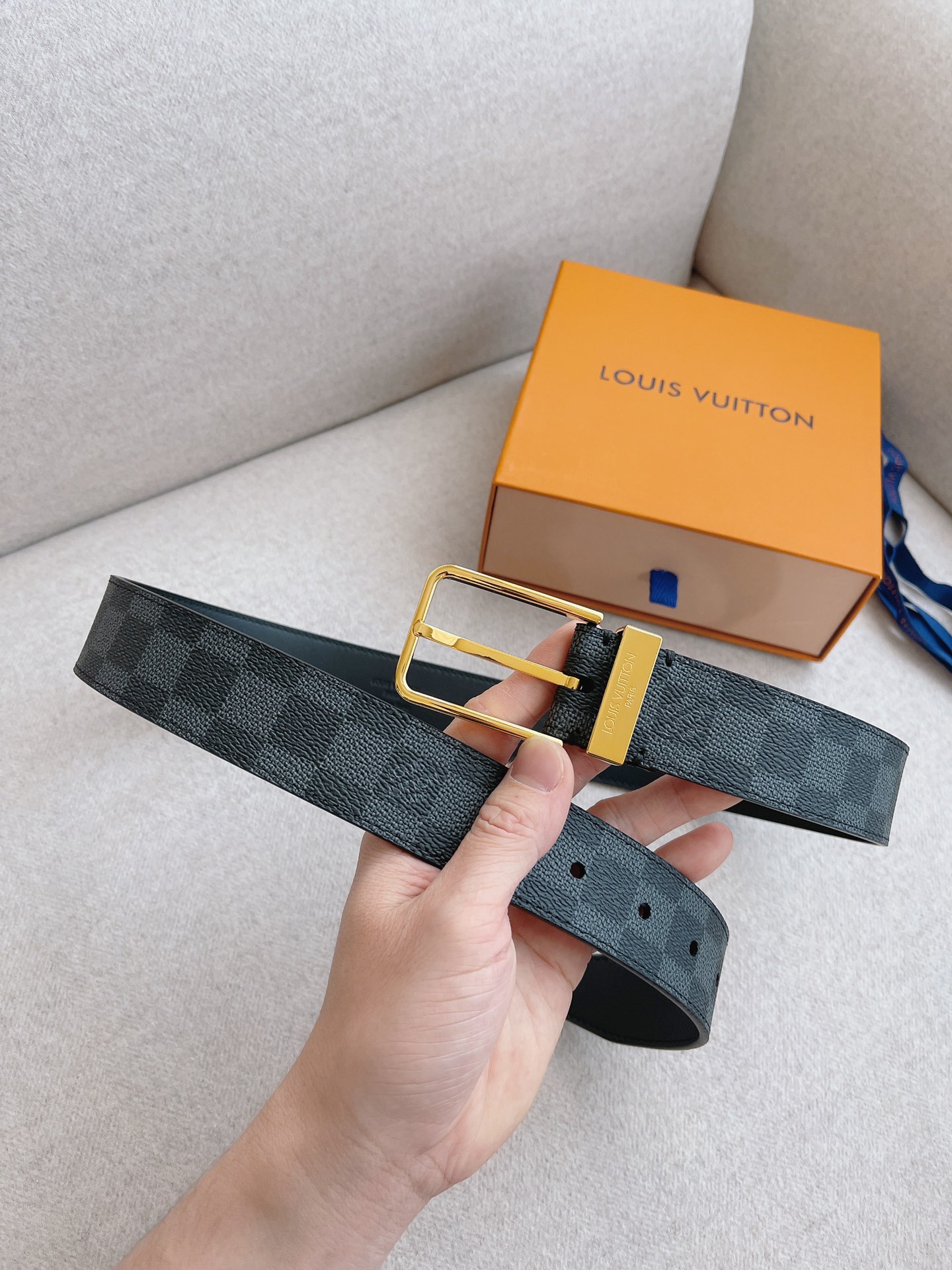 Louis Vuitton Leather Belt Cow Leather 35mm-m-l