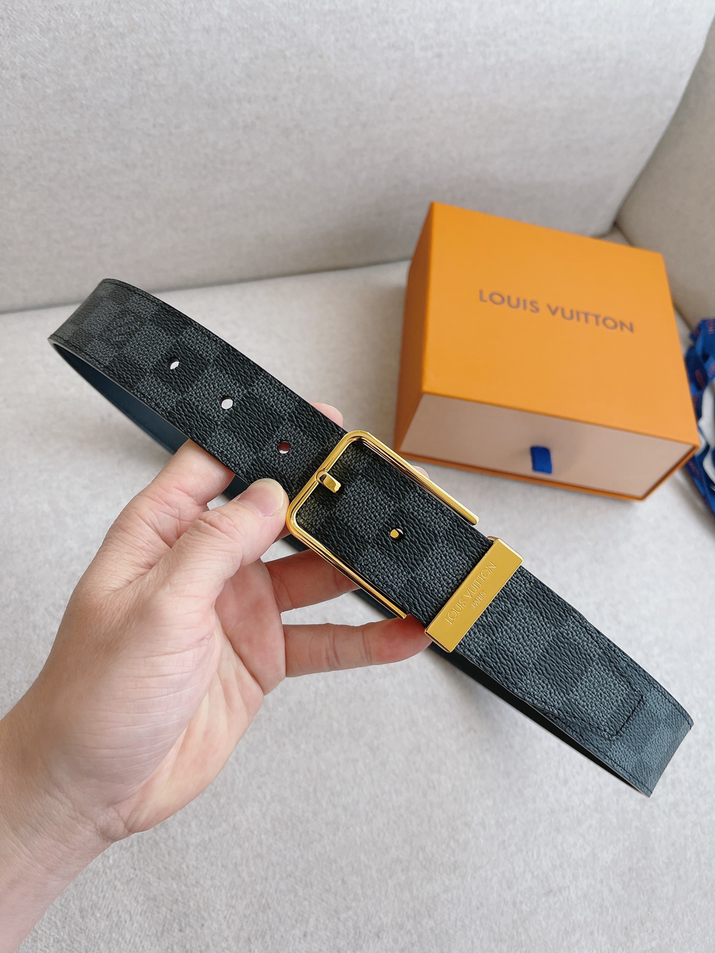 Louis Vuitton Leather Belt Cow Leather 35mm-m-l
