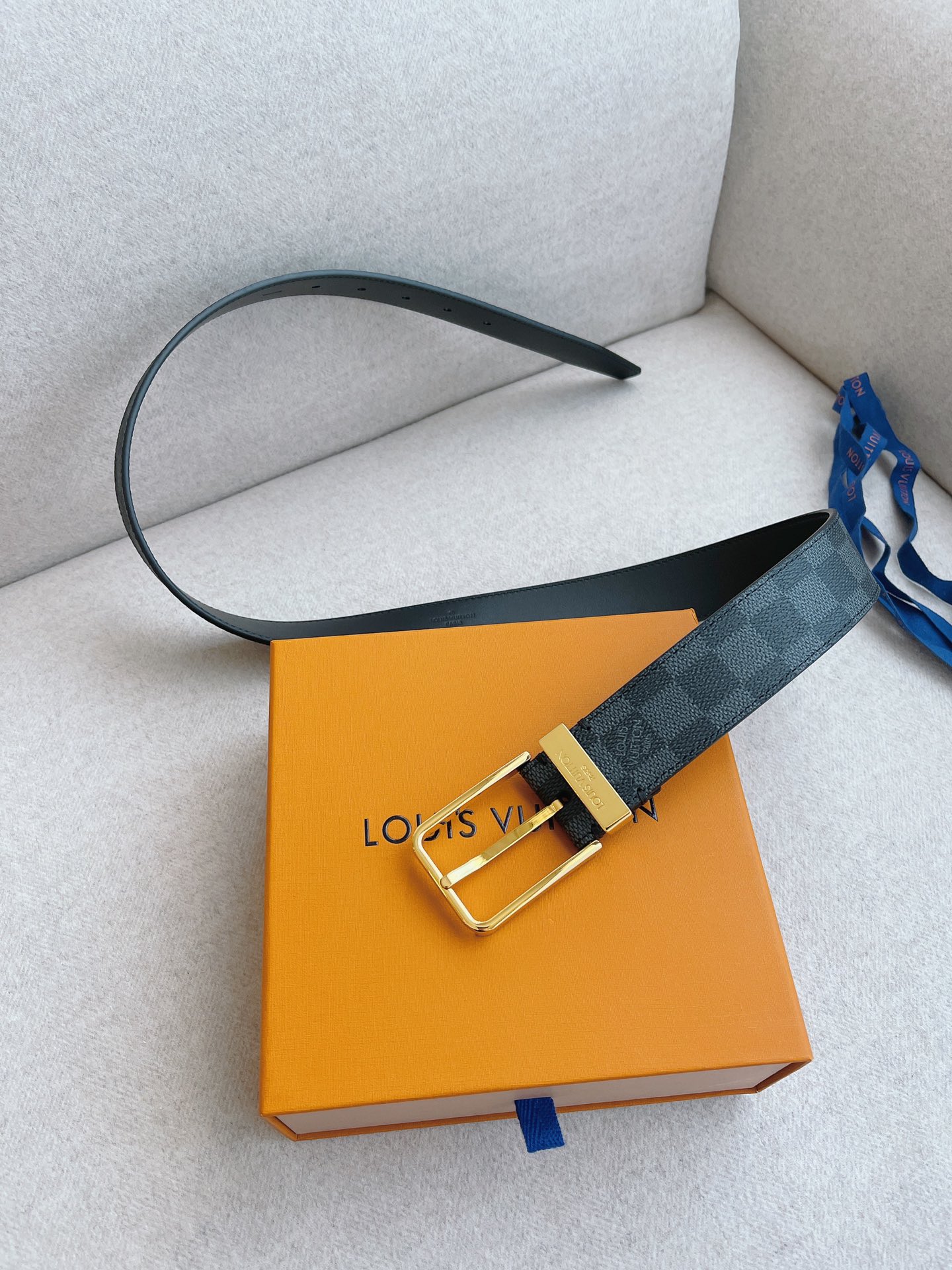 Louis Vuitton Leather Belt Cow Leather 35mm-m-l