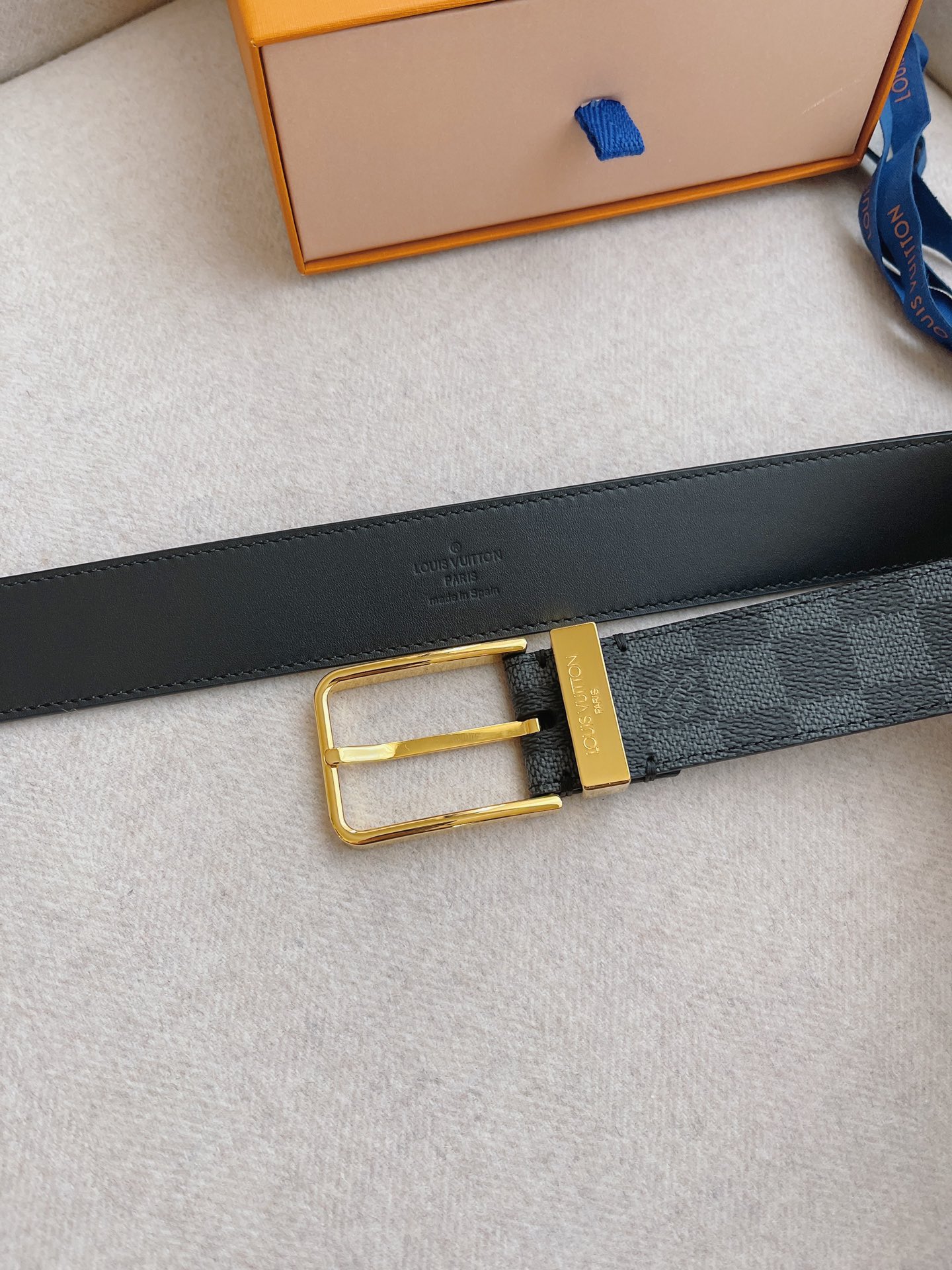 Louis Vuitton Leather Belt Cow Leather 35mm-m-l