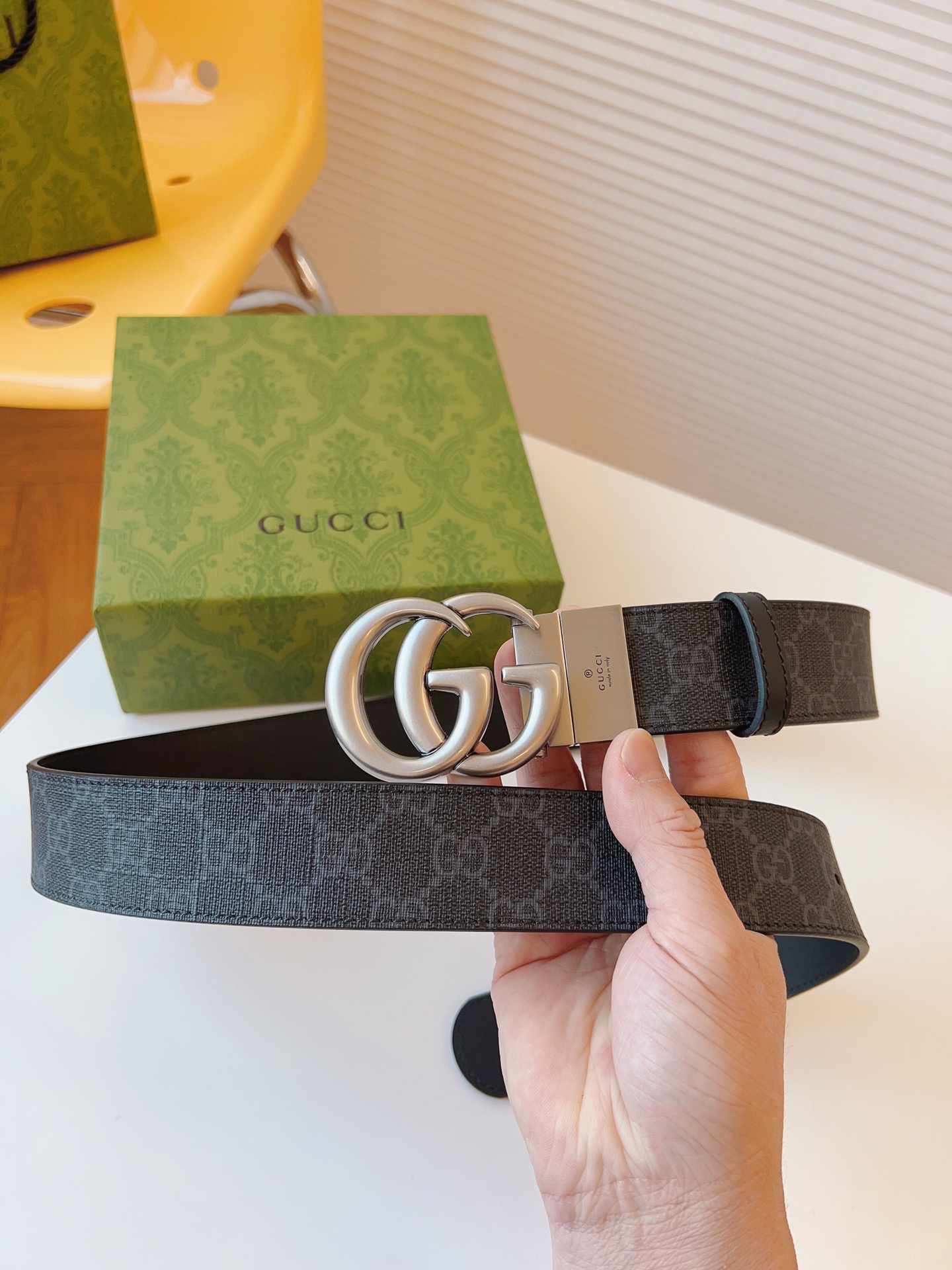 Gucci Leather Belt Canvas Black 38mm-13514-s-m