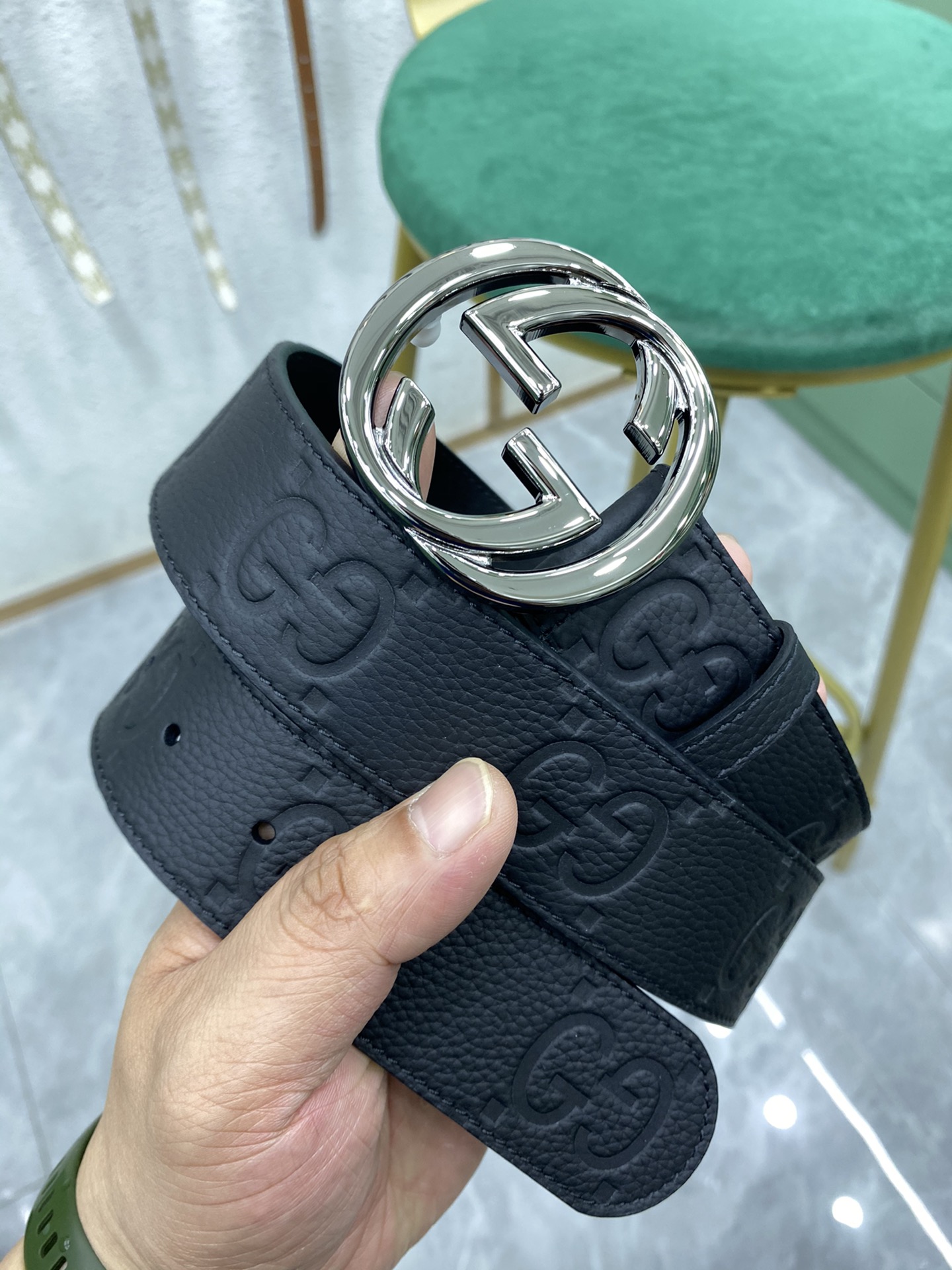 Gucci Leather Belt Cow Leather Wide Width