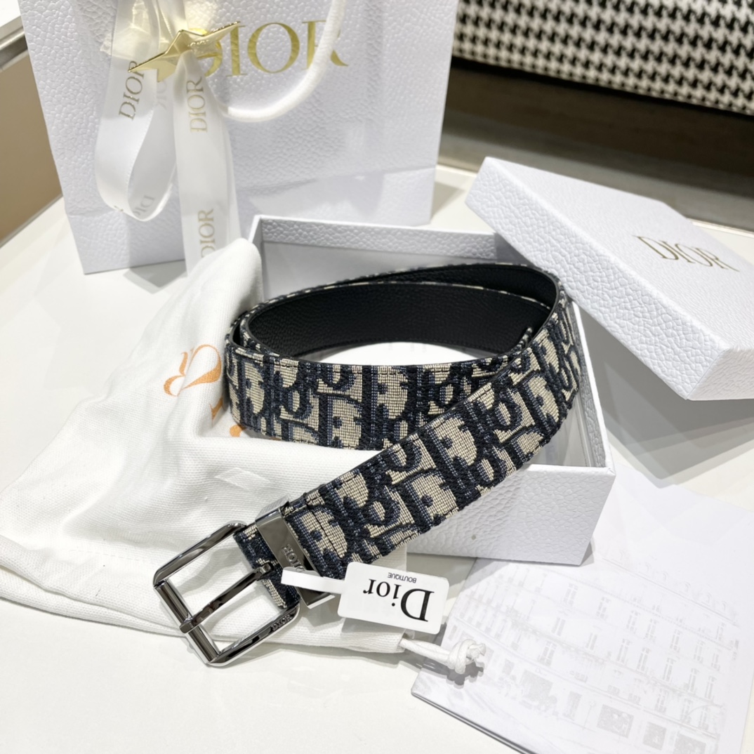 Dior Male Pin Buckle Belt Cow Leather Black M-l