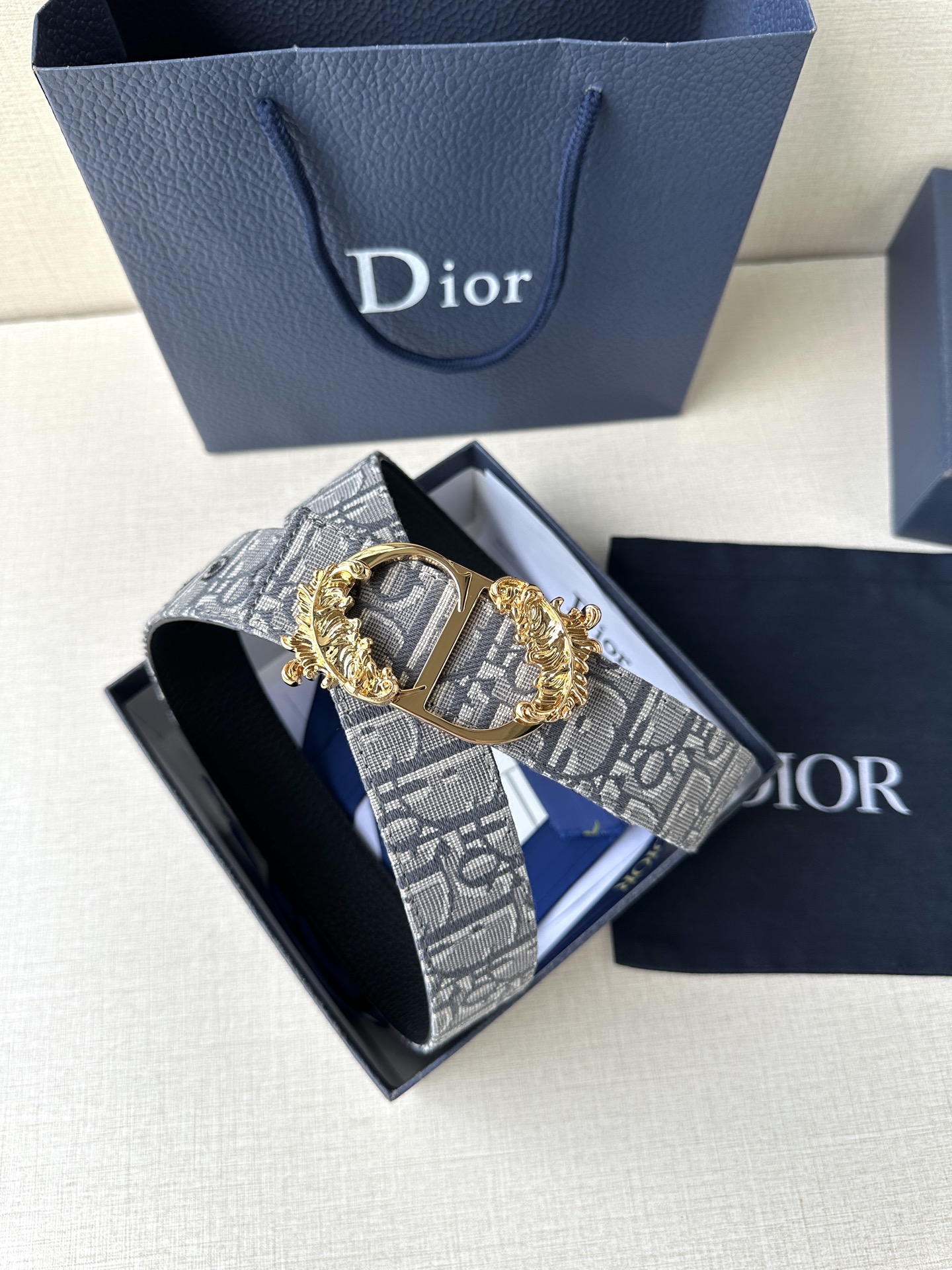 Dior Male Basic Belt Gold M-l