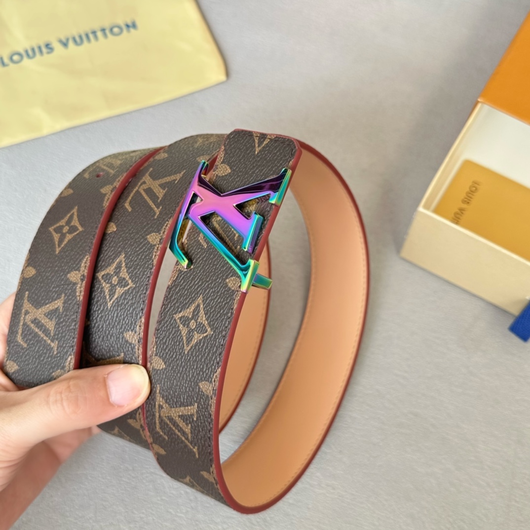 Louis Vuitton Male Basic Belt Cow Leather Brown 40mm