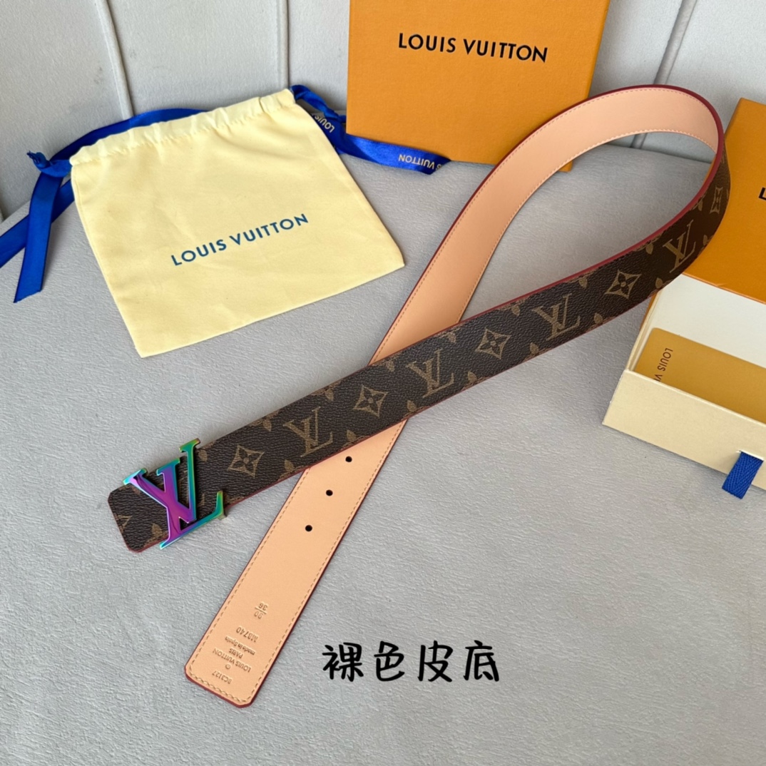 Louis Vuitton Male Basic Belt Cow Leather Brown 40mm